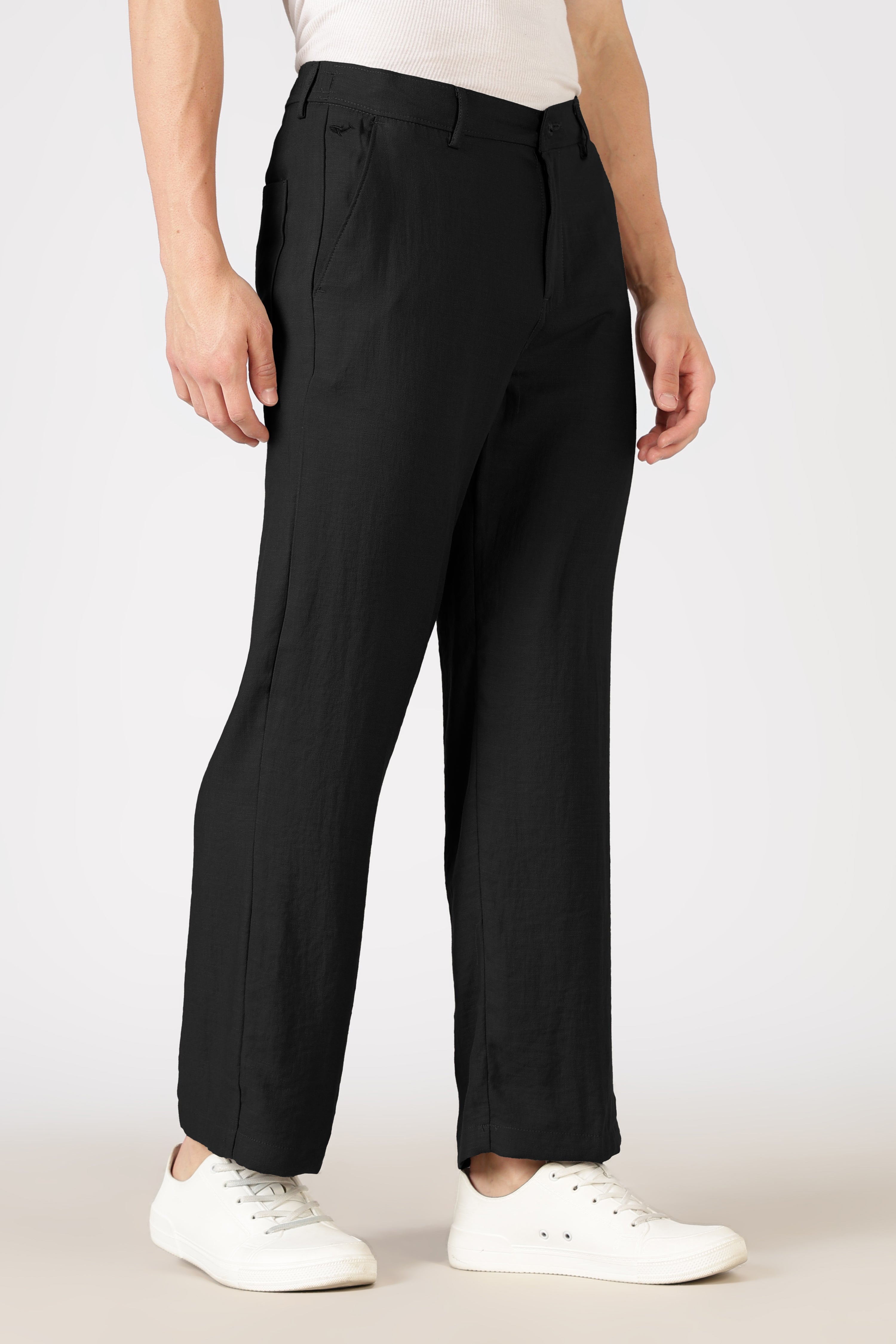 Free Flow Cotton:Linen Parallel Fit Black Pants