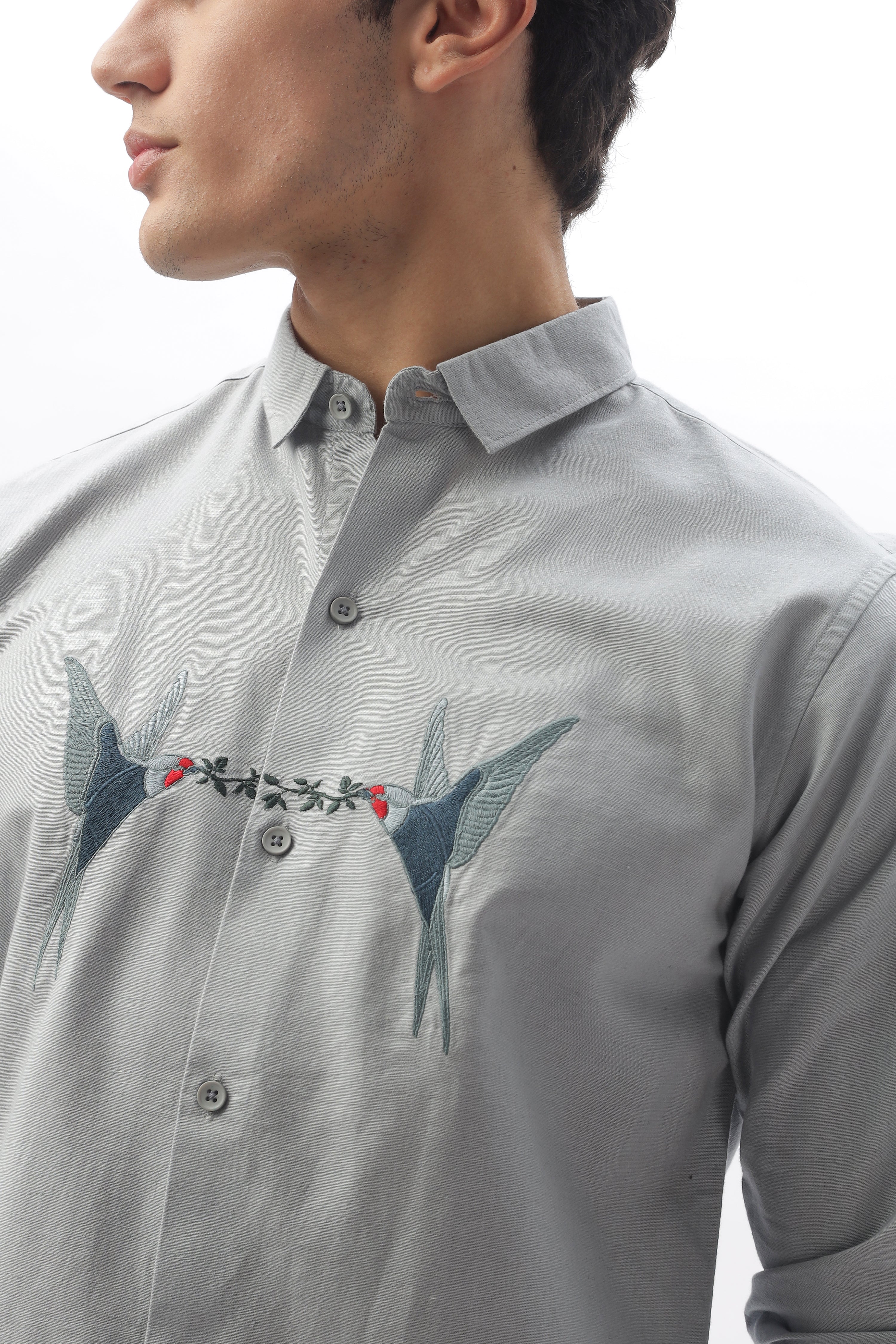 Birds of Heaven Embroidery Linen Shirt