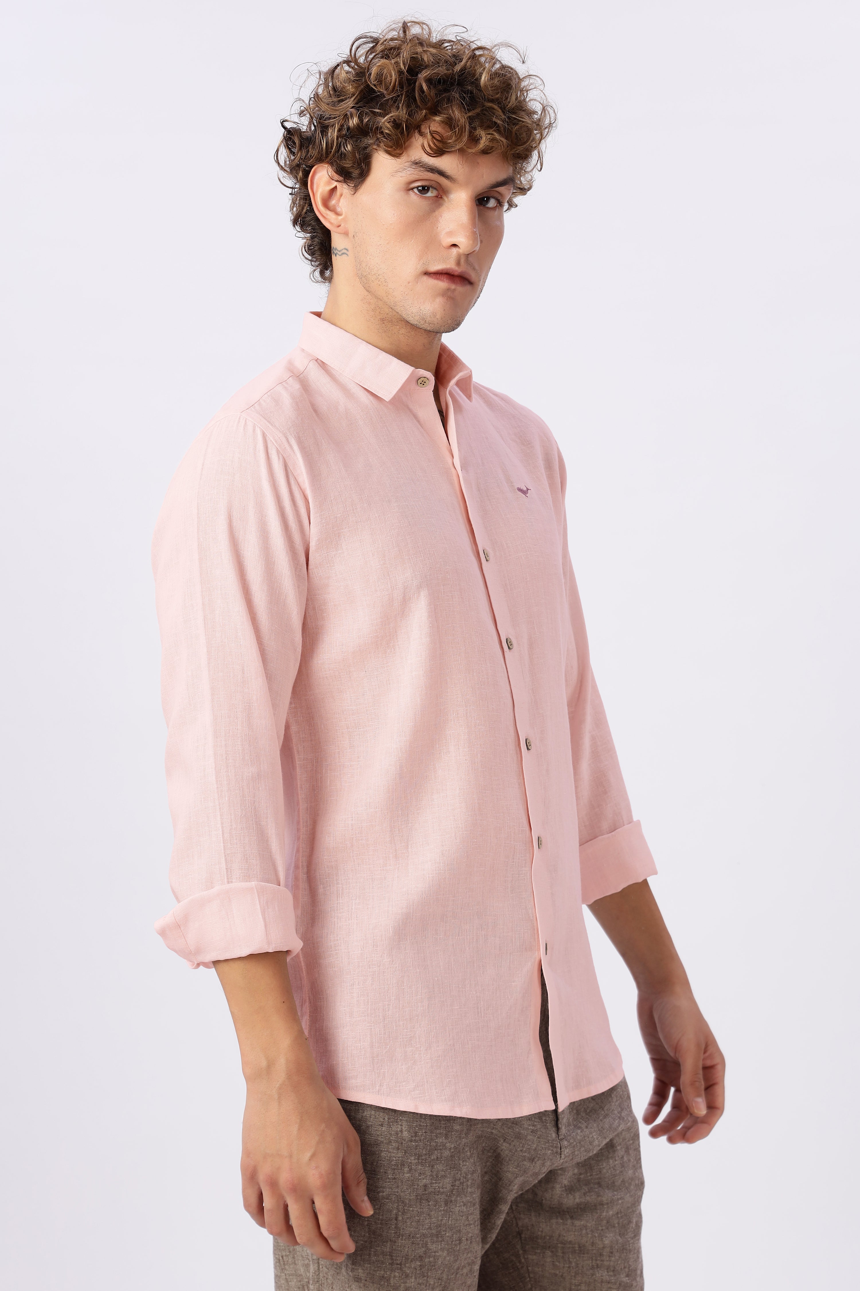 Dusty Pink  100% Linen 44 Lea Shirt