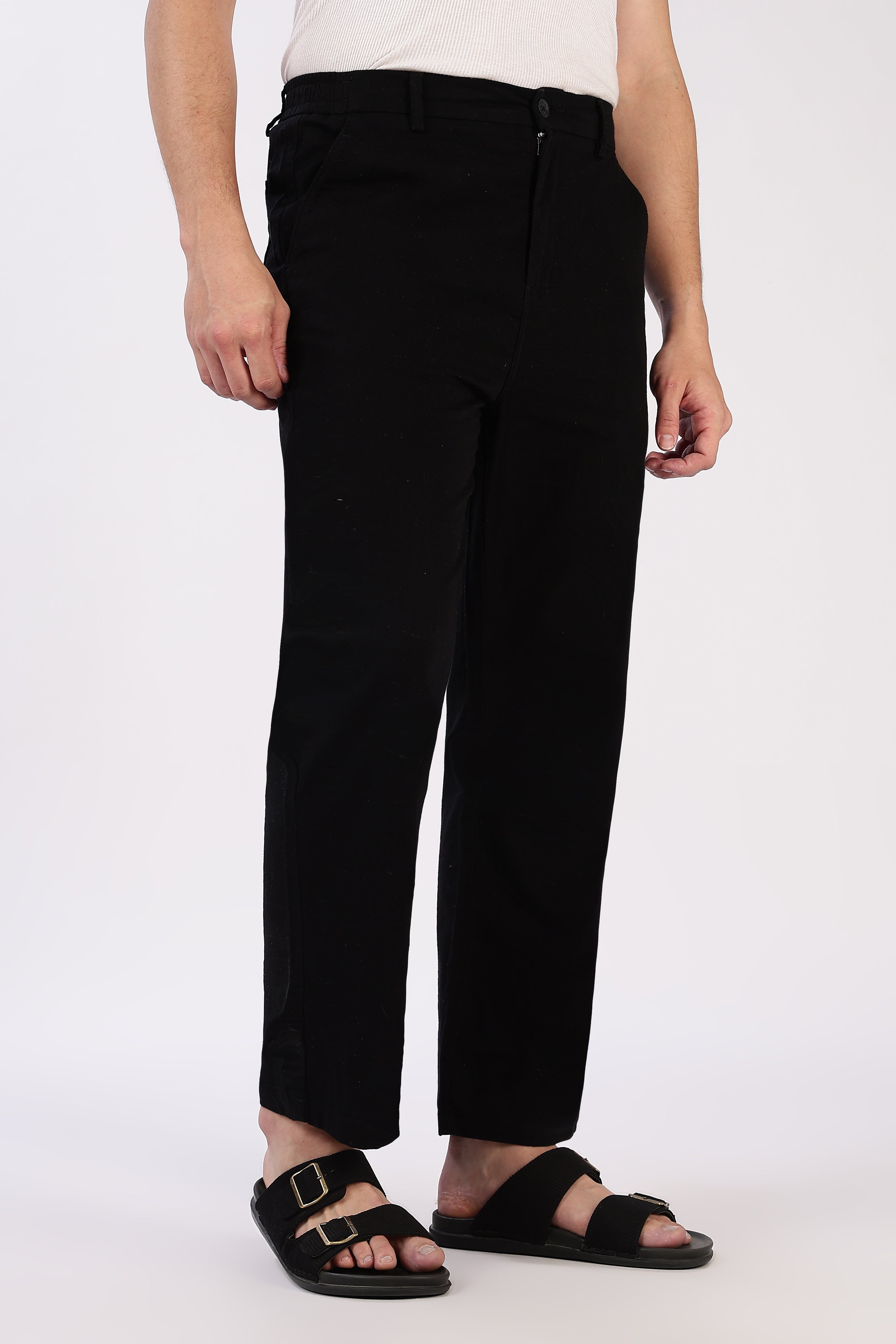 Linen-style 100% Cotton Straight Fit Jet Black Pant