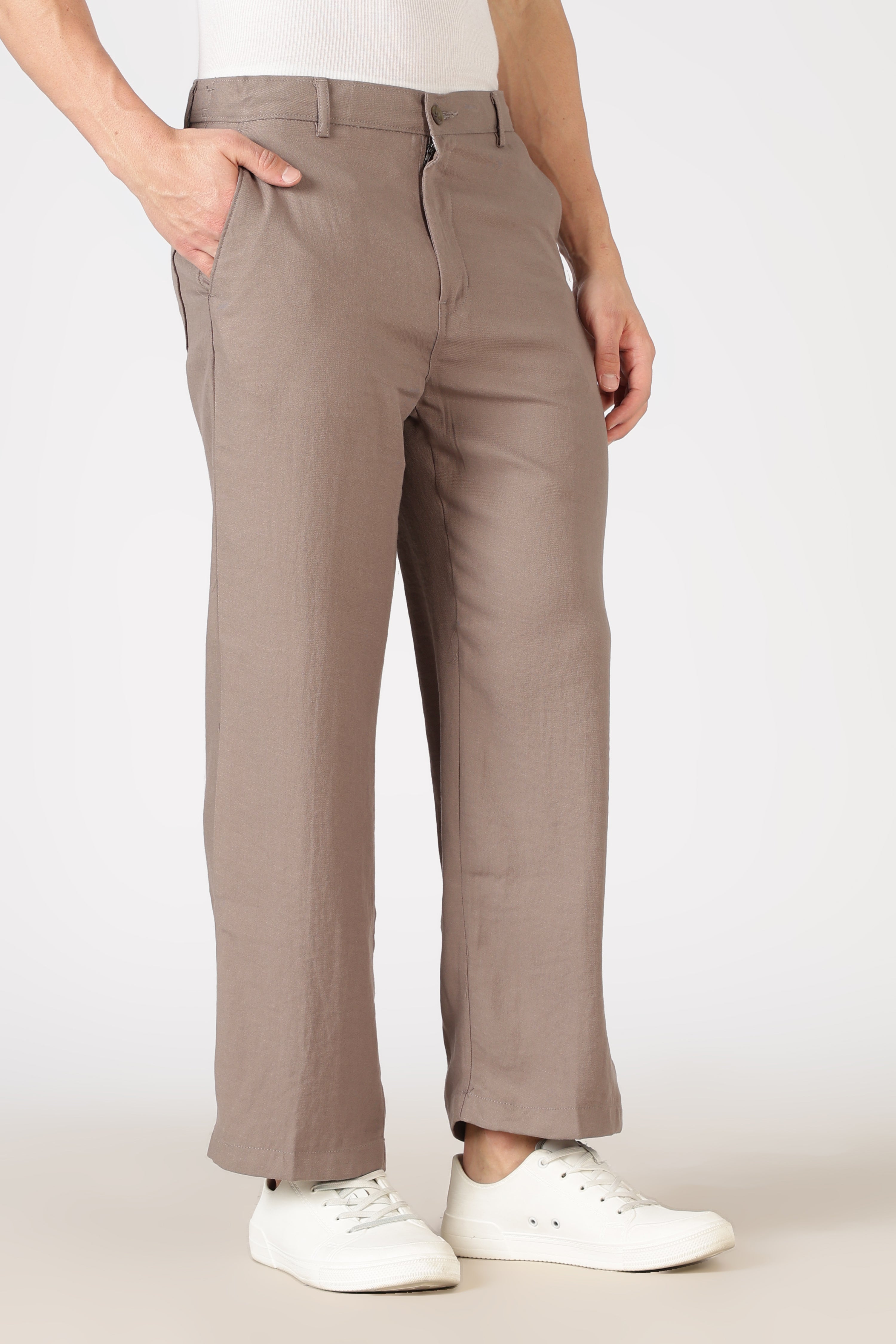 Free Flow Cotton:Linen Parallel Fit Brown Pants