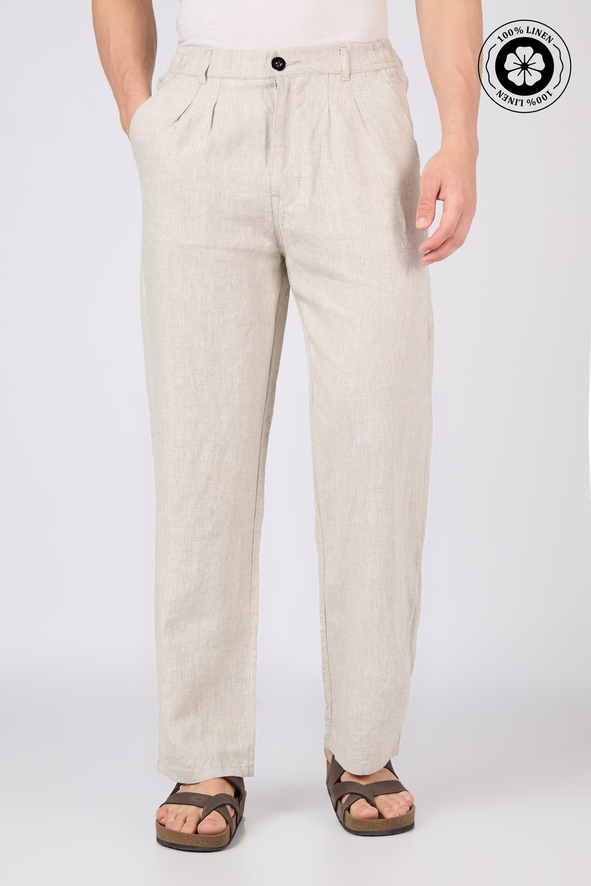 Amaterasus 100% Pure Linen(no blend)  Straight Pleated Beige Pants
