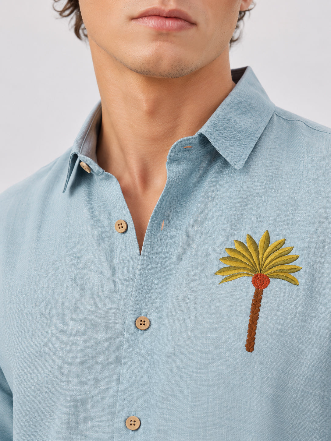 Palm Cove Breeze Cotton Regular Fit Blue Embroidered Shirt
