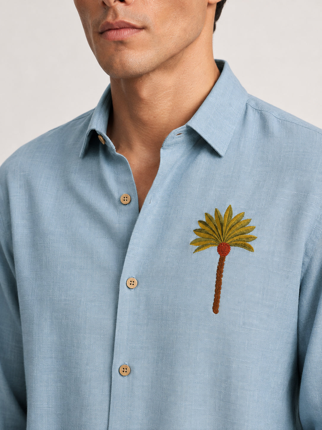 Palm Cove Breeze Cotton Regular Fit Blue Embroidered Shirt