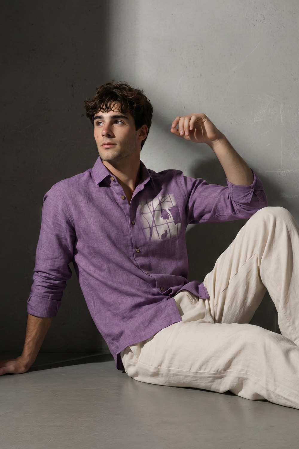 Desert Window Cotton Regular Fit Purple Printed Shirt