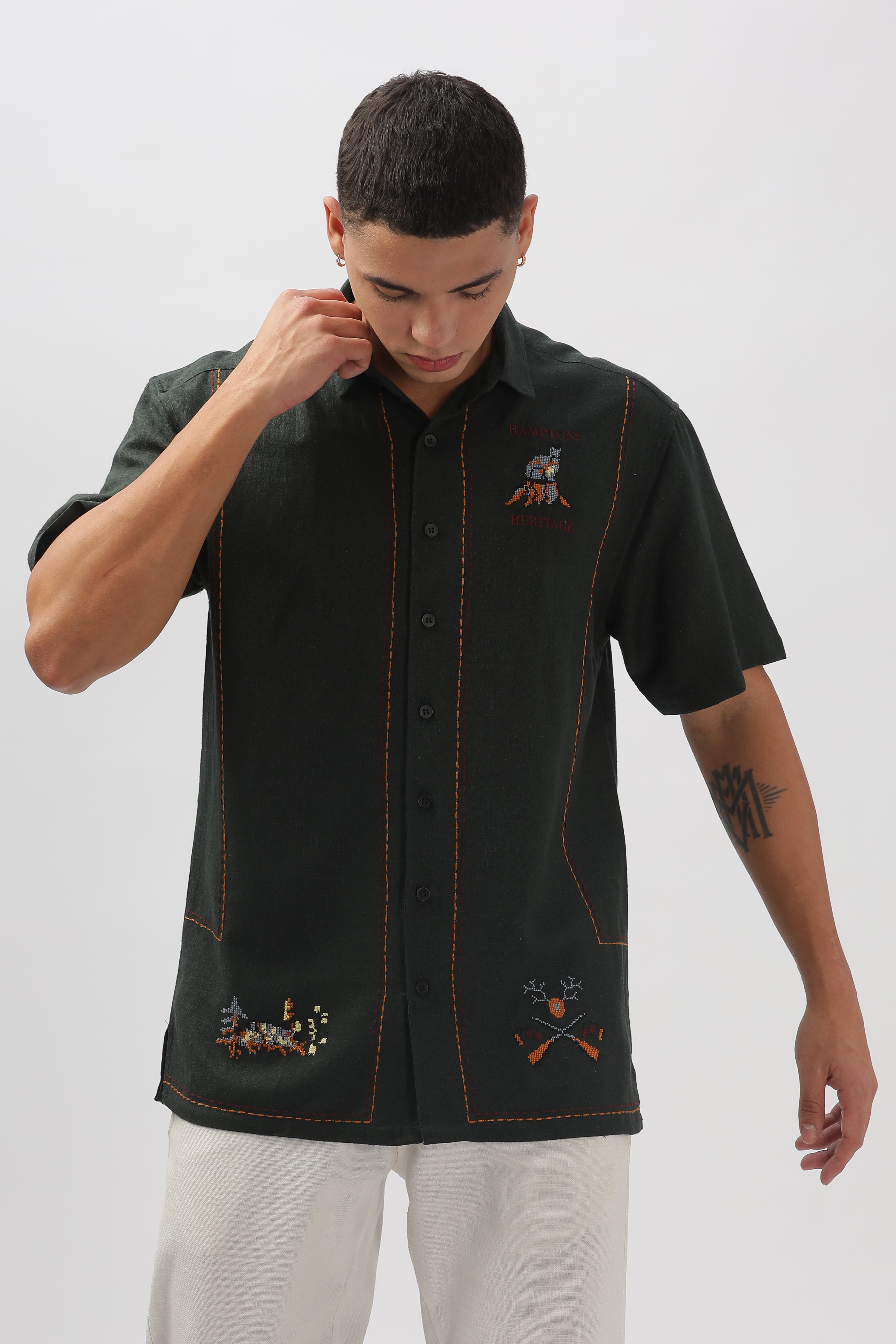 Cuenca Green All Over Embroidery Shirt