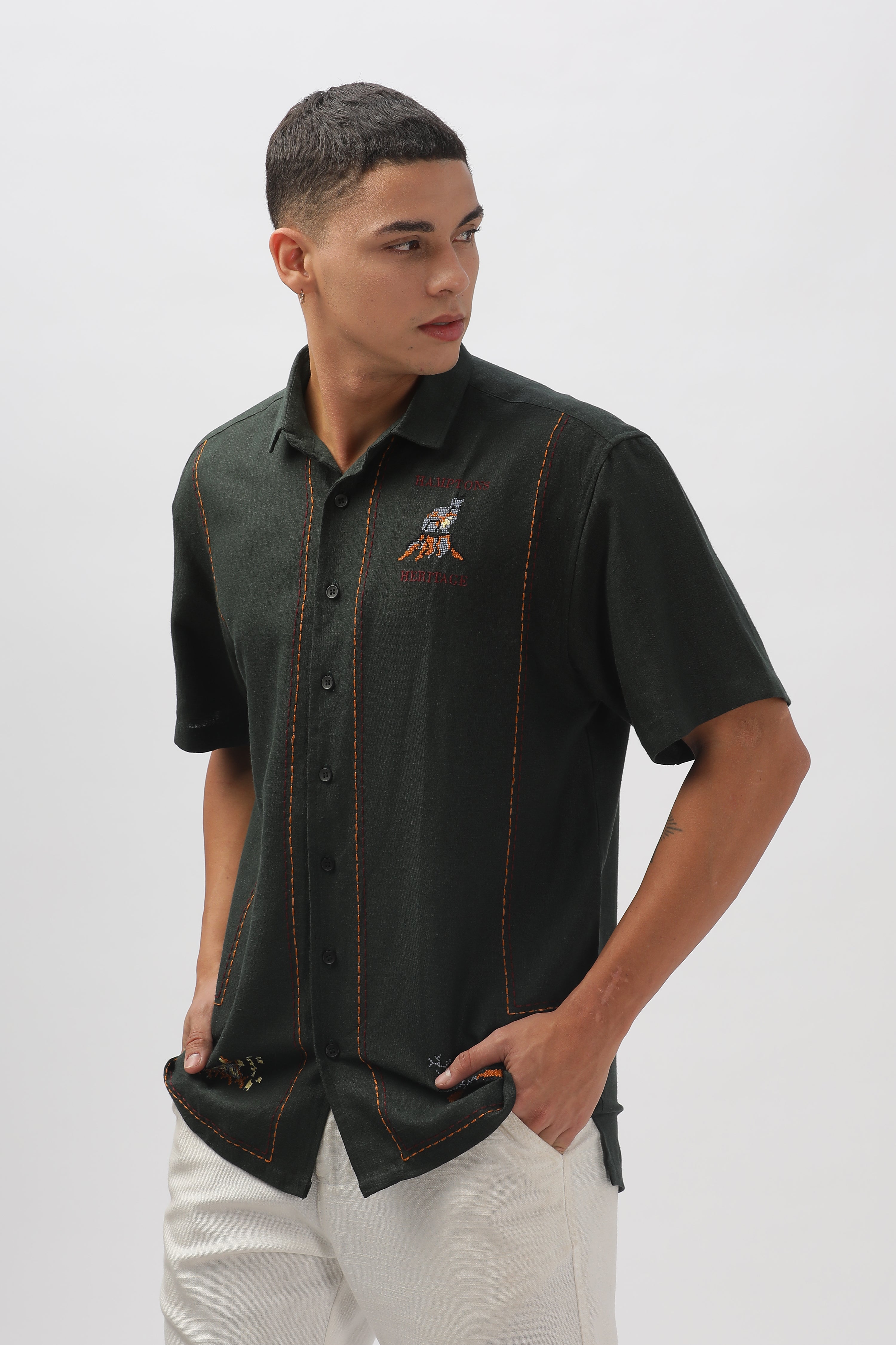 Cuenca Green All Over Embroidery Shirt