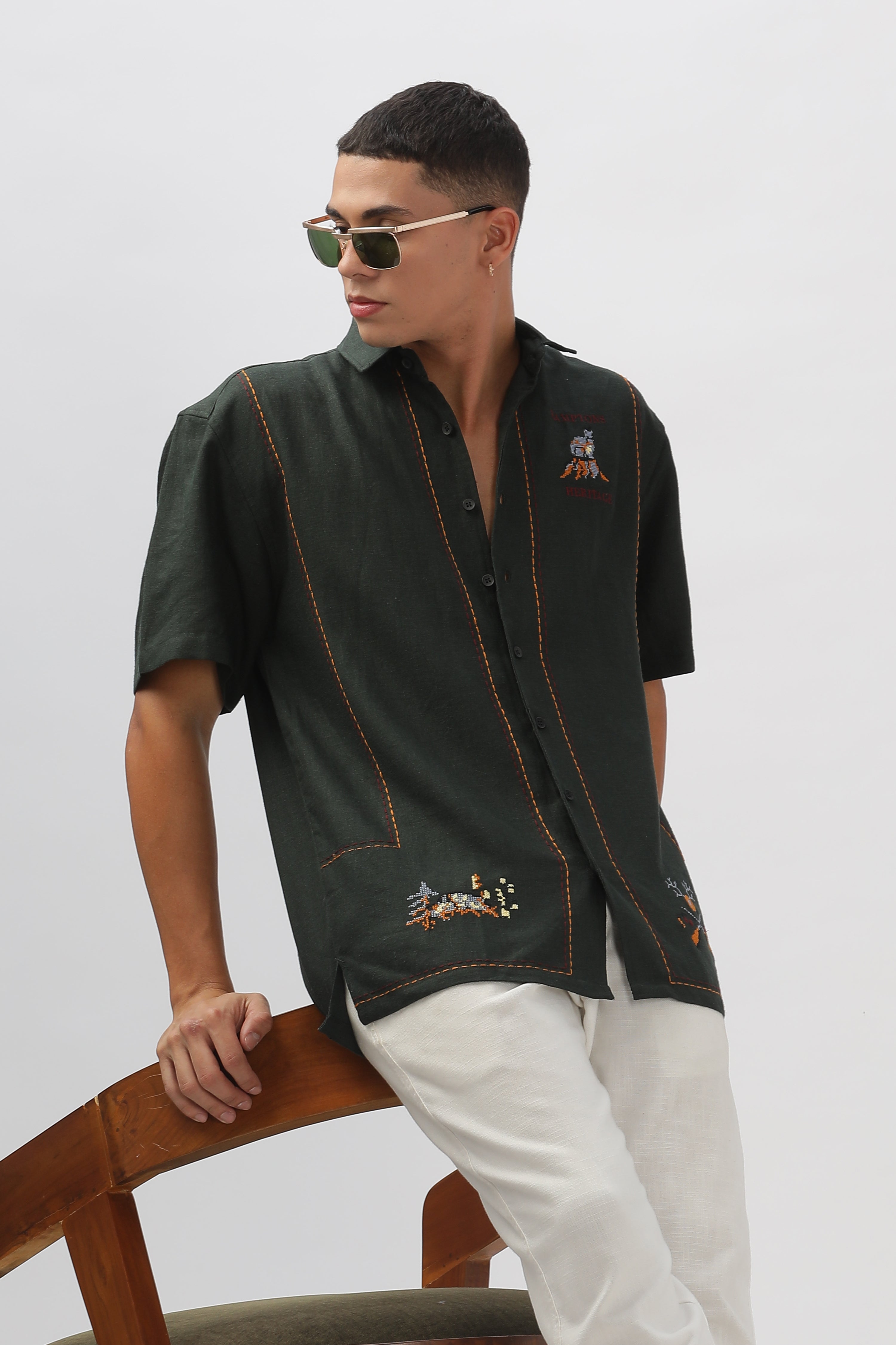 Cuenca Green All Over Embroidery Shirt