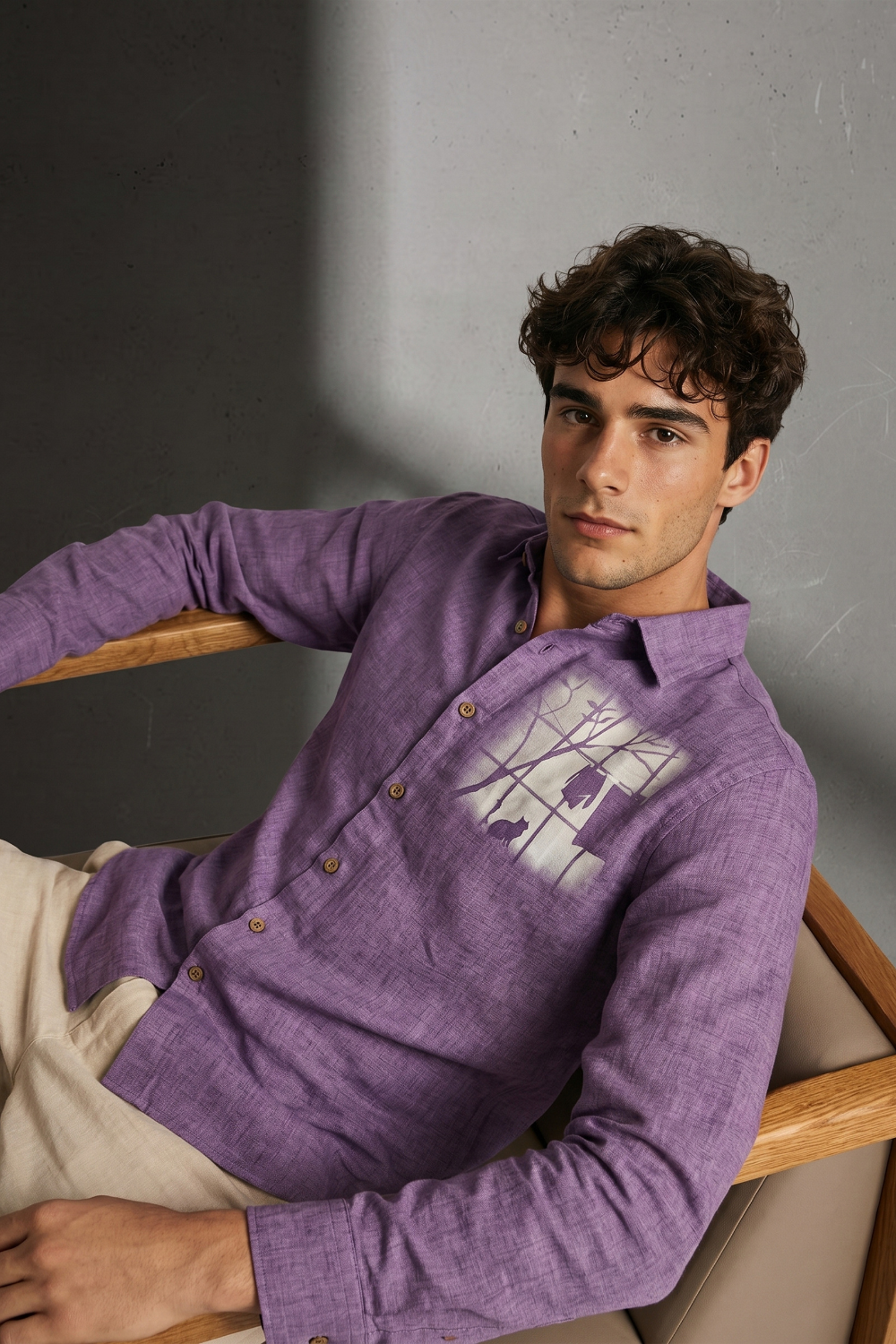 Desert Window Cotton Regular Fit Purple Printed Shirt