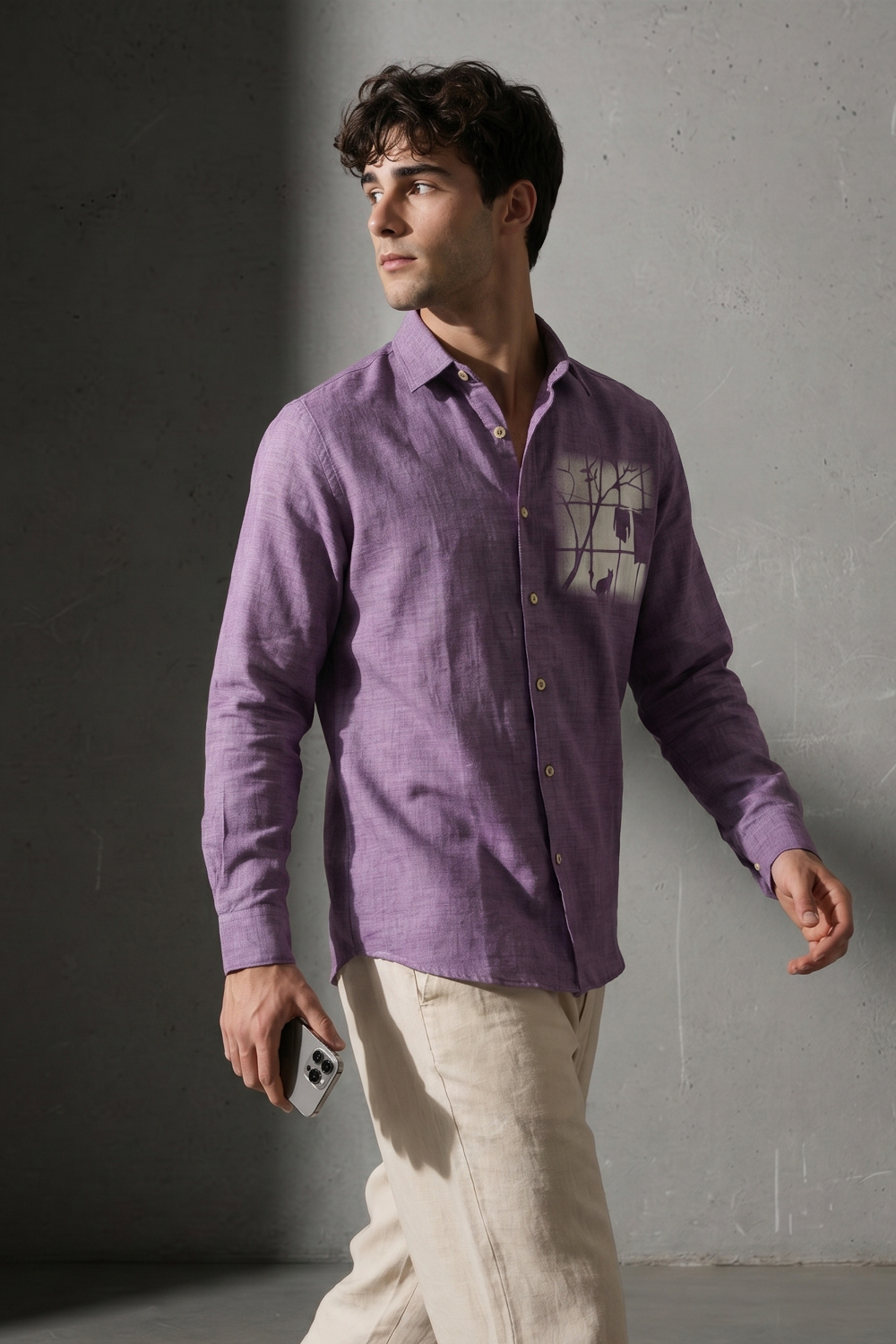 Desert Window Cotton Regular Fit Purple Printed Shirt