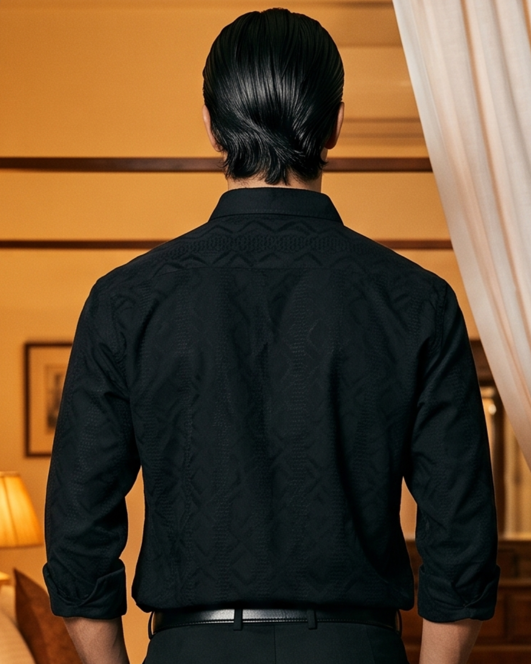 Shadow Weave Cotton- Button-Down Wide Collar Shirt