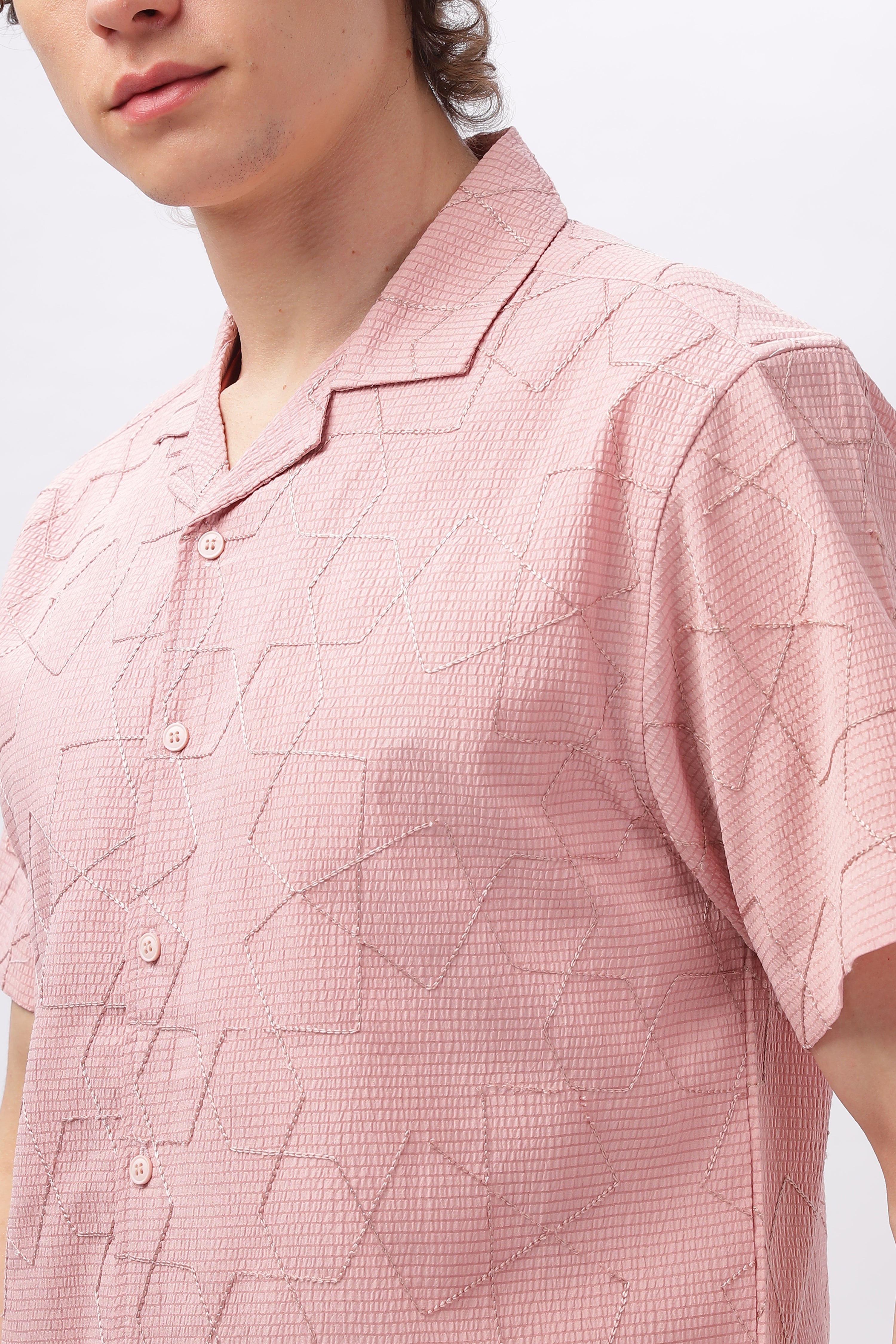 Cuban Collar Embroidery Half Sleeve Shirt