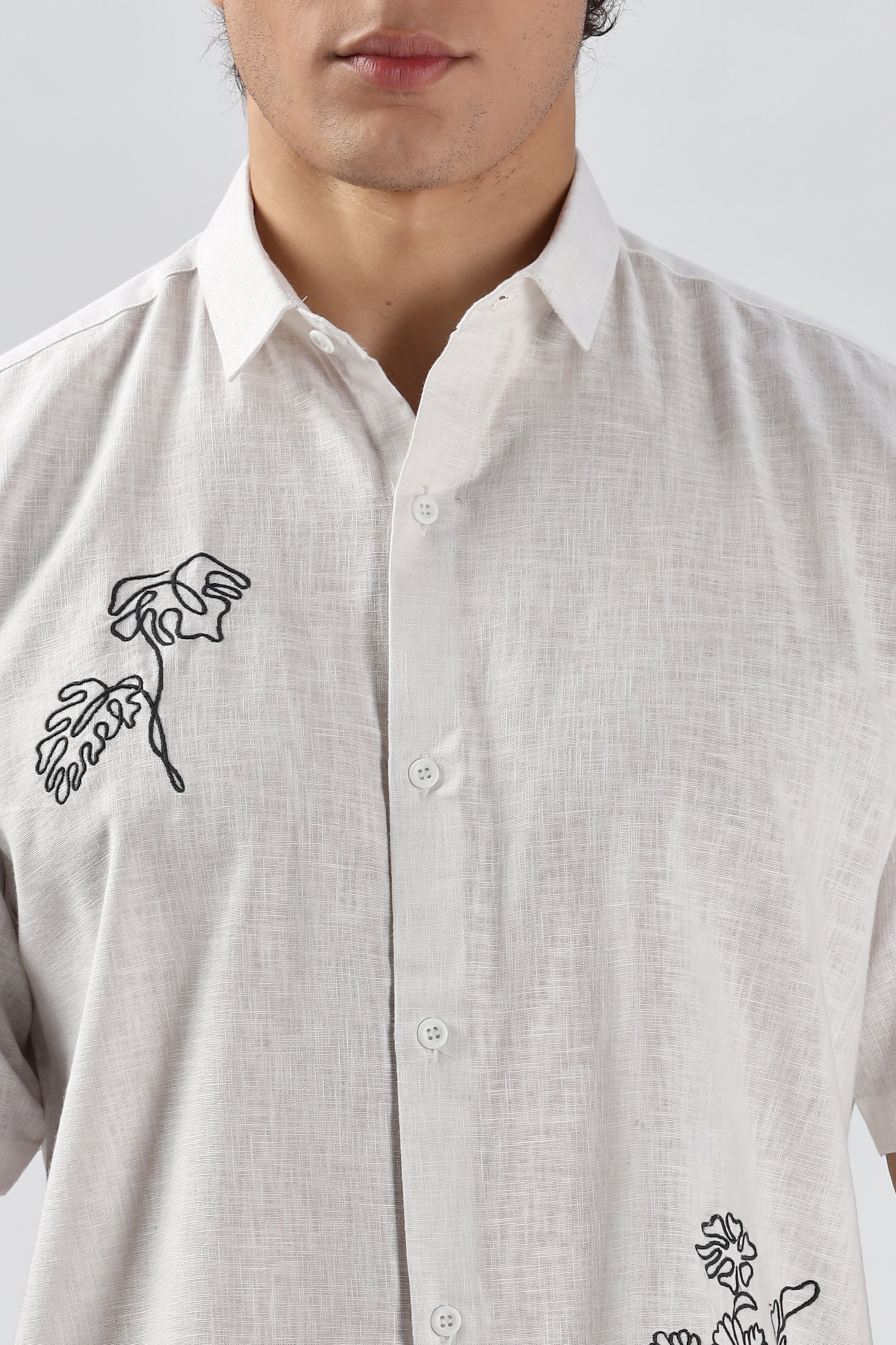 Milan White Floral Embroidery Shirt