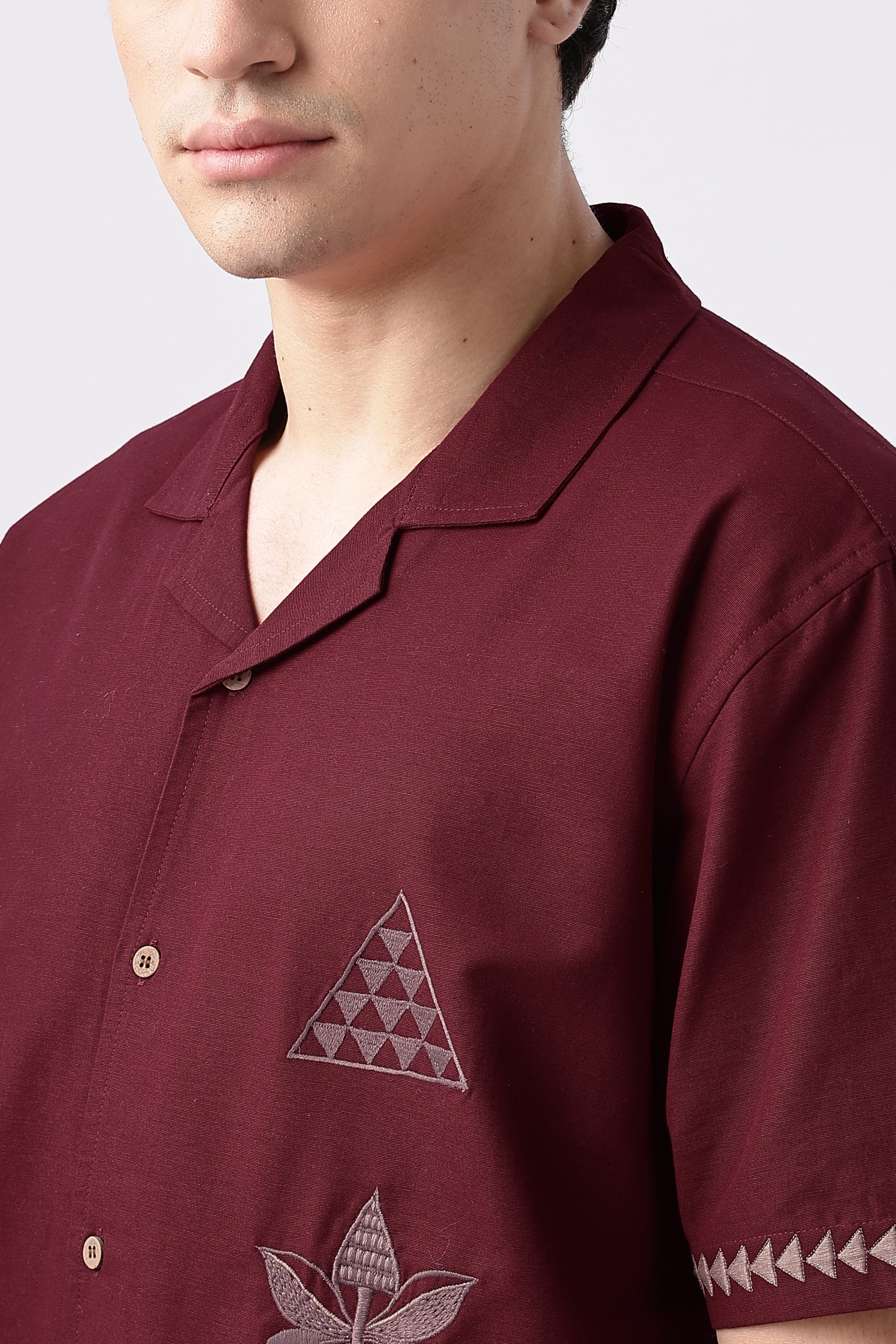 Temple Trail Maroon Embroidered Shirt