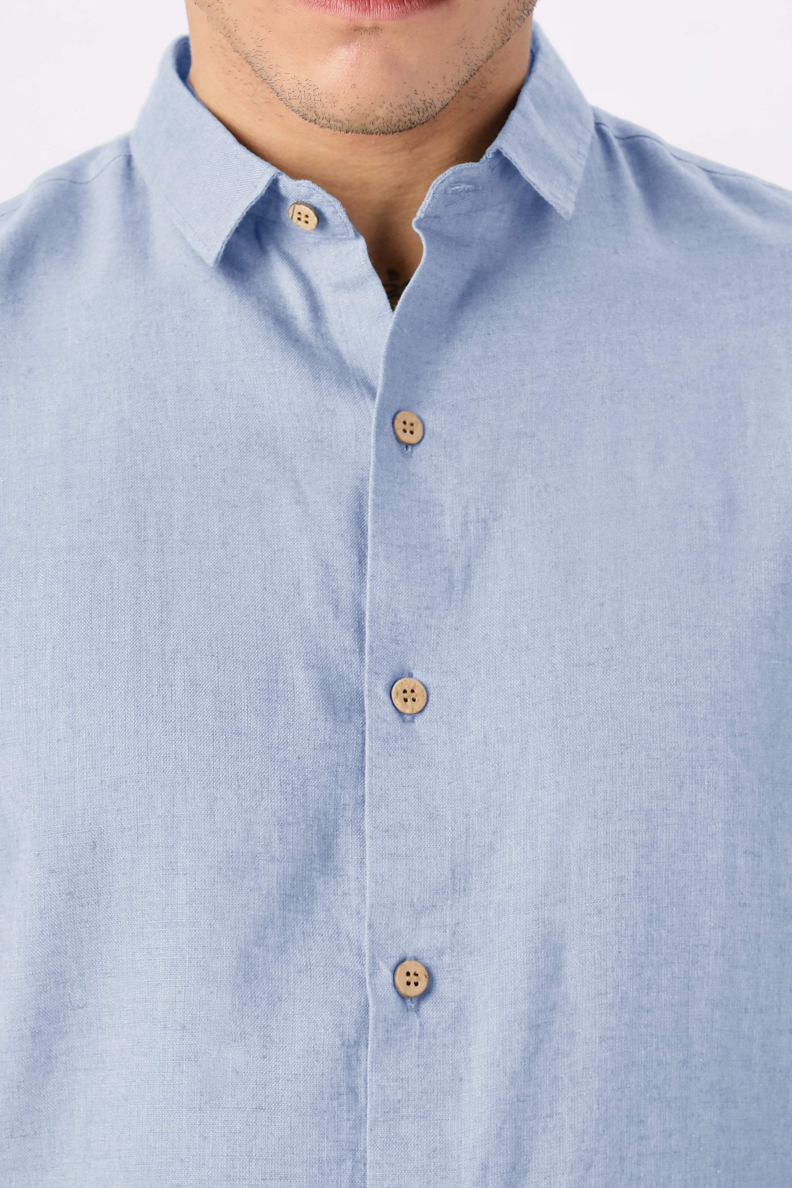 Skyline Calm 30% Linen Regular Fit Blue Shirt