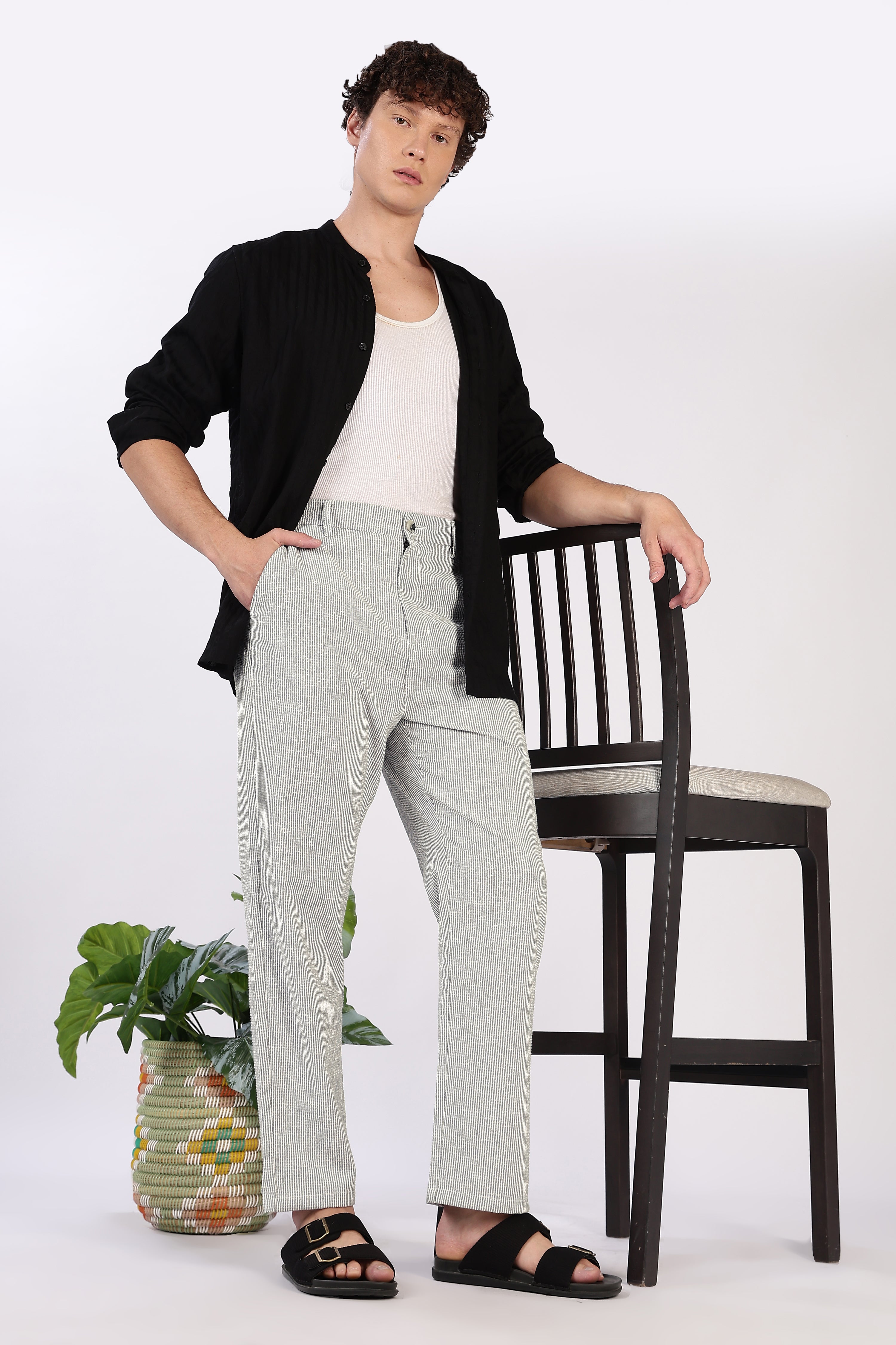 Seer Sucker 100% Cotton Straight Fit Green Pant