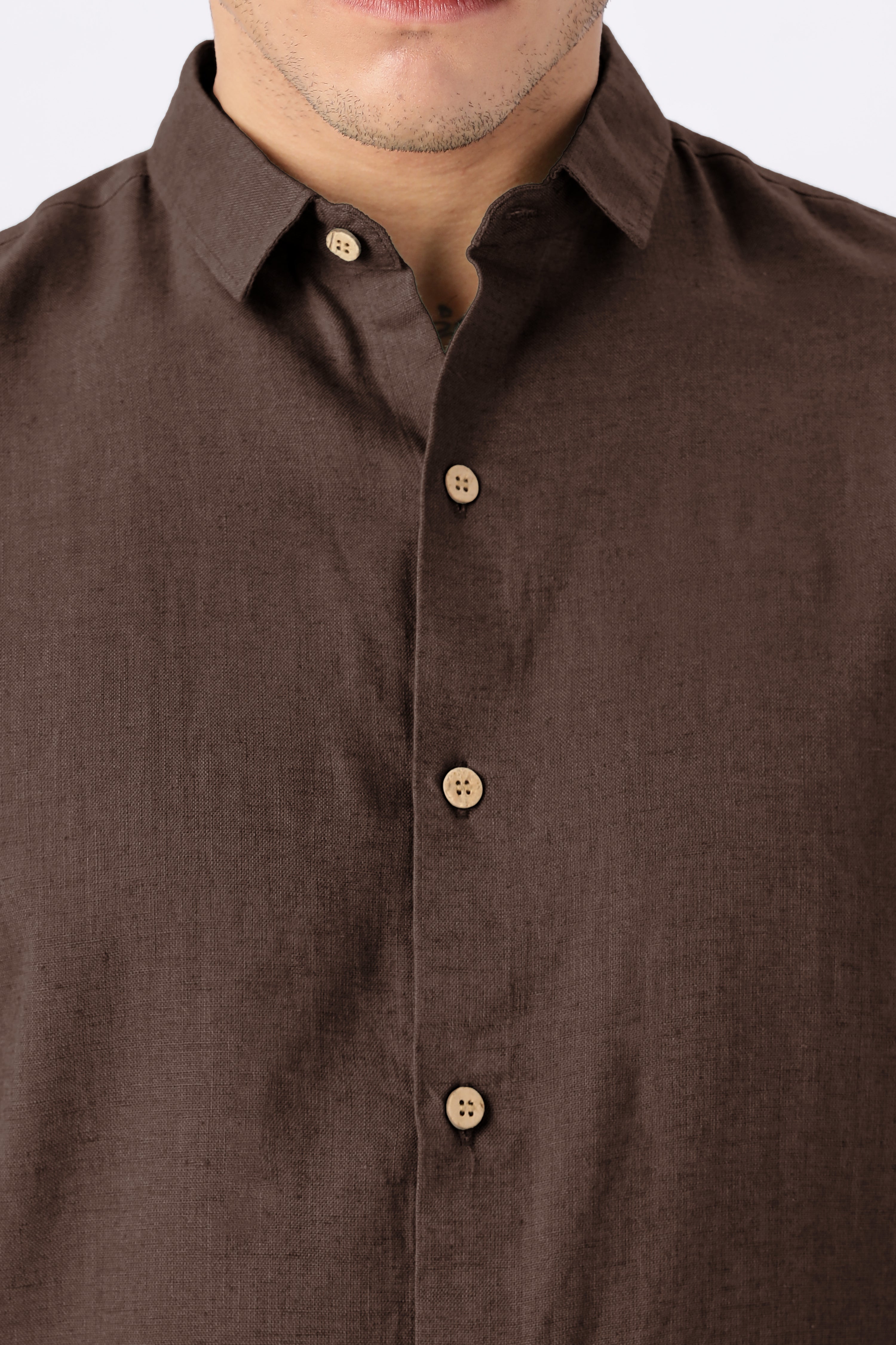 Classic Cocoa Linen Blend No Logo Regular Fit Brown Shirt