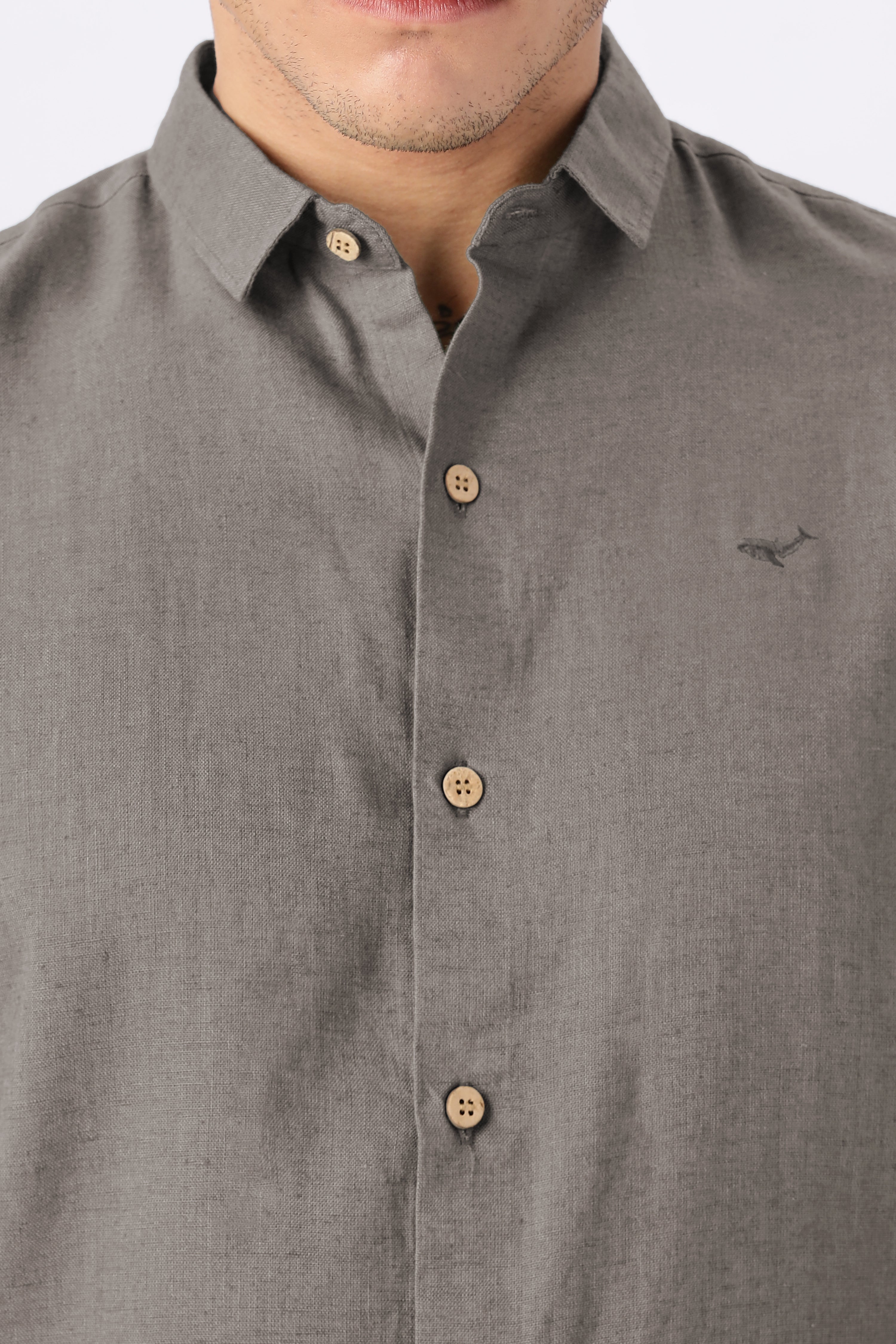 Minimal Shark Linen Blend Regular Fit Grey Shirt