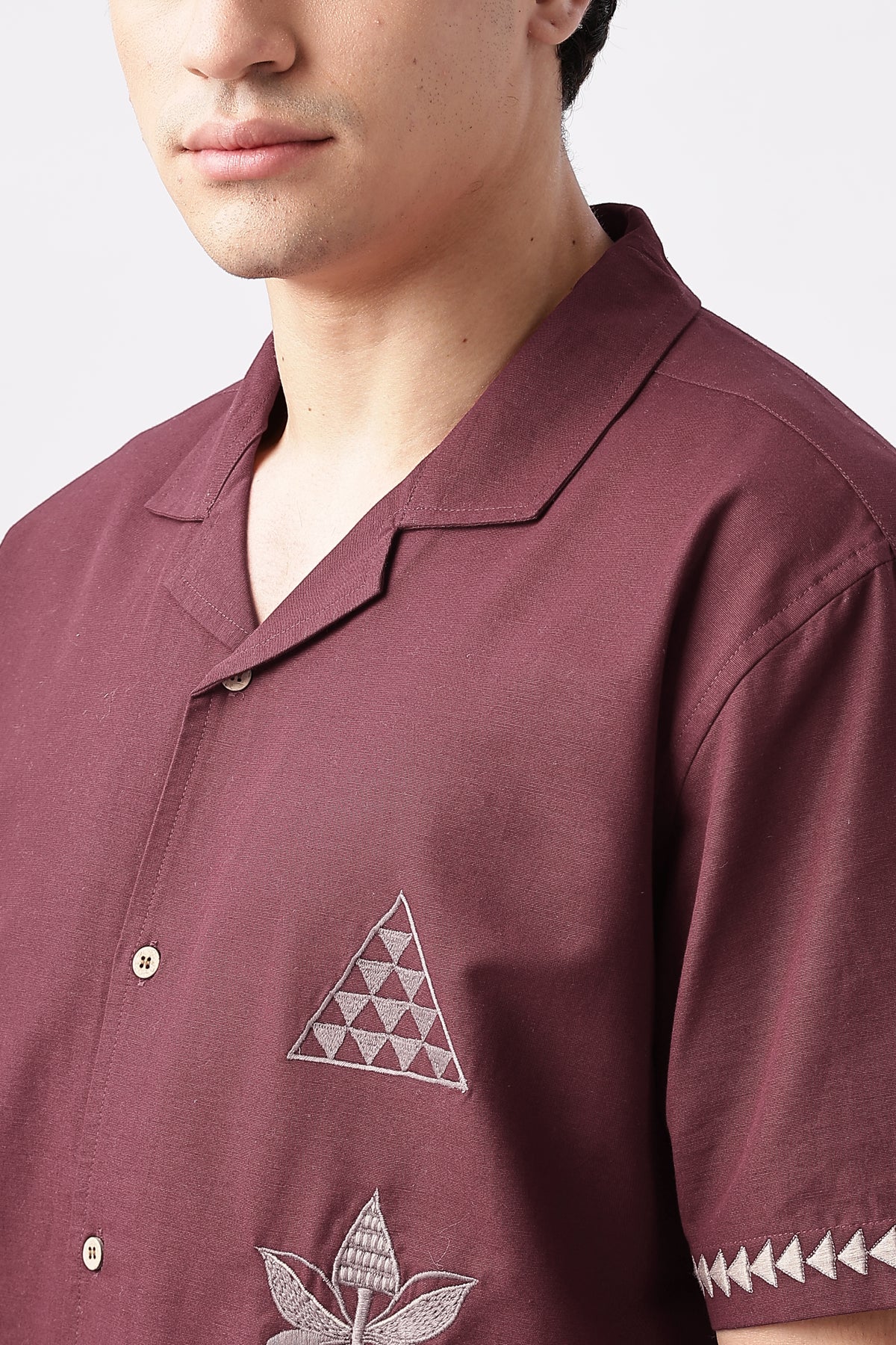 Temple Trail Cotton Box Fit Maroon Embroidered Shirt