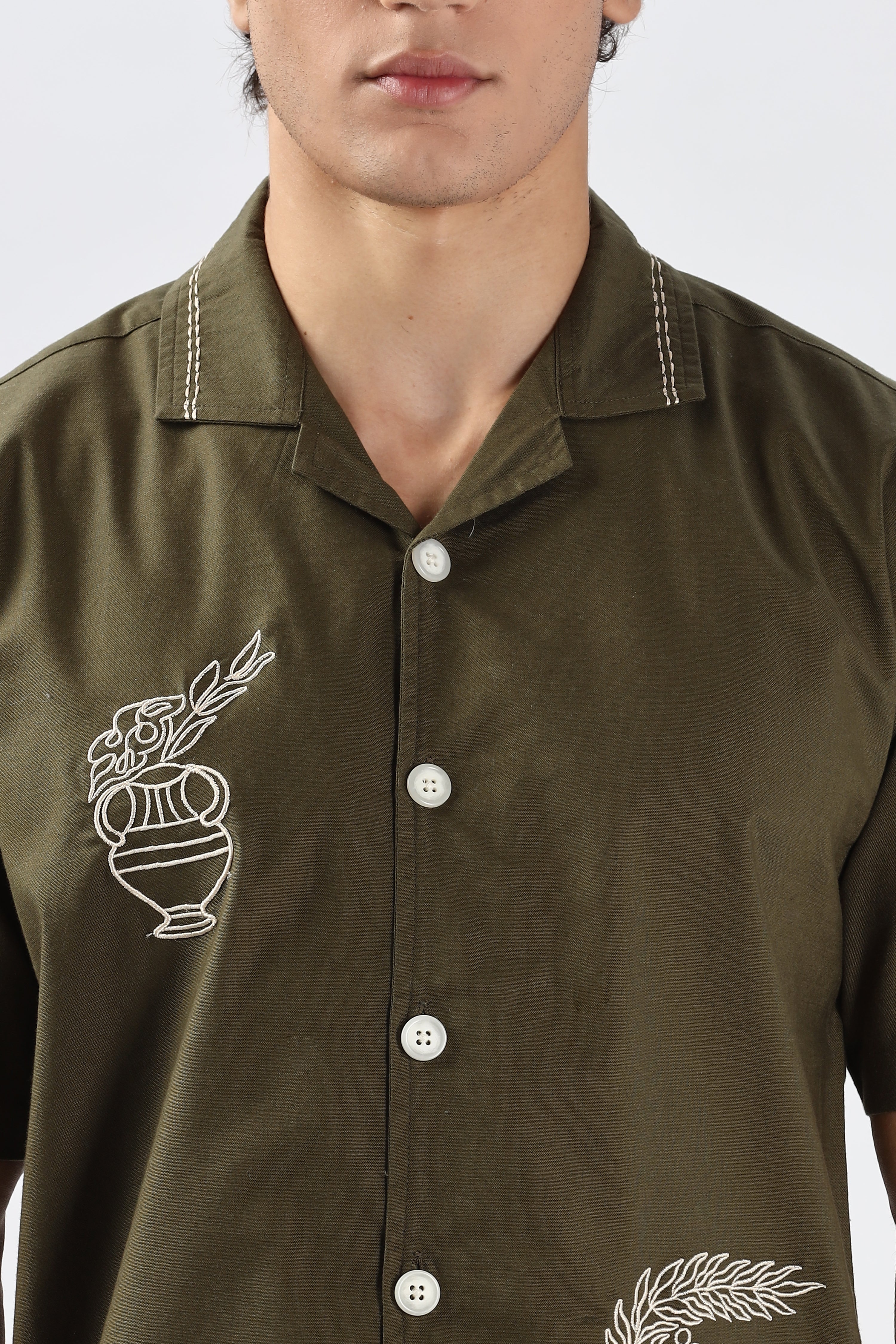 Oslo Olive Pottery Embroidery Shirt