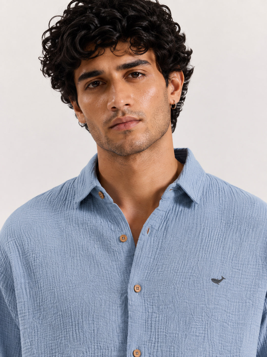 Patna Blue Double Cloth 100% Cotton Shirt