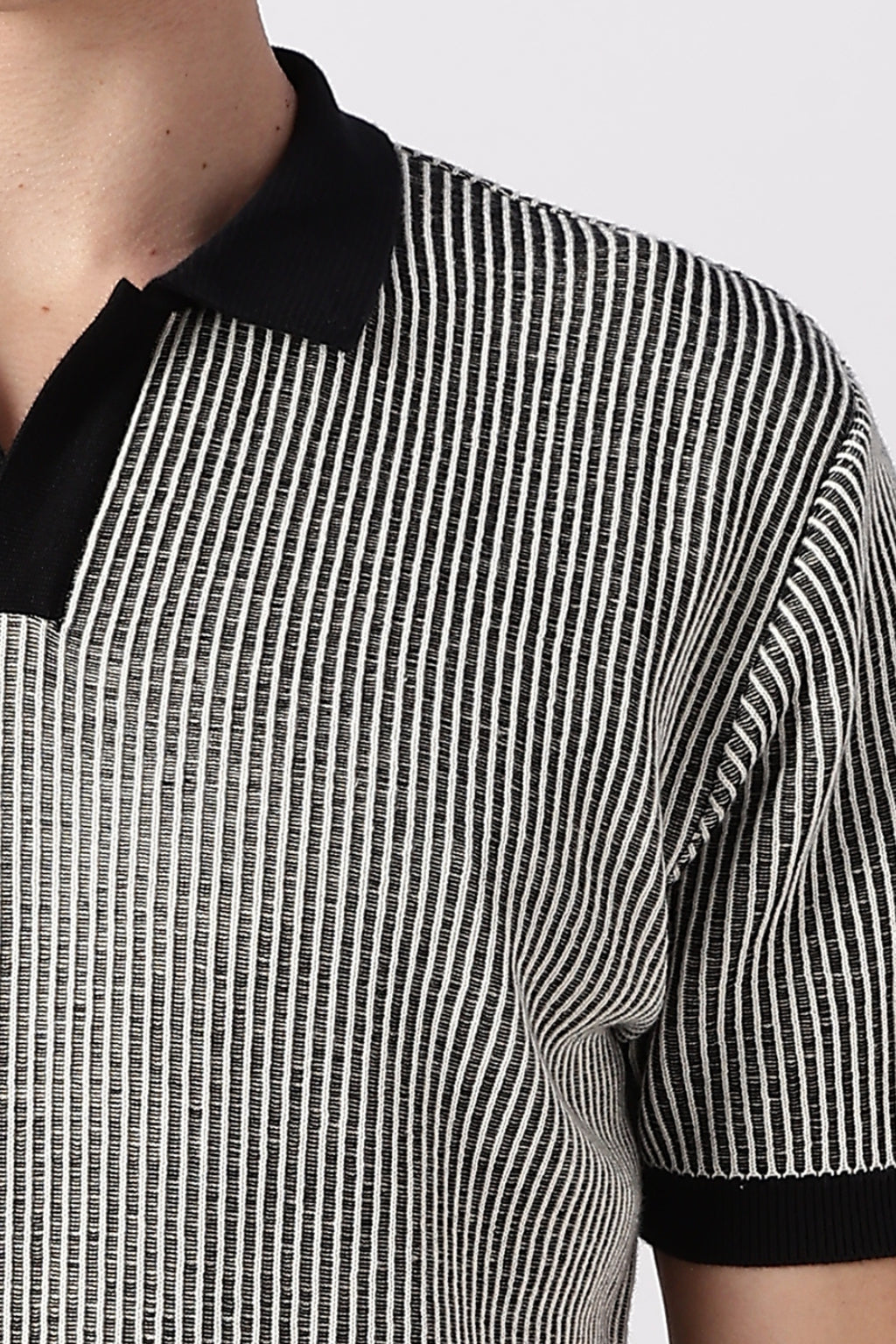 Modern Monochrome Rib Knit Polo T-shirt