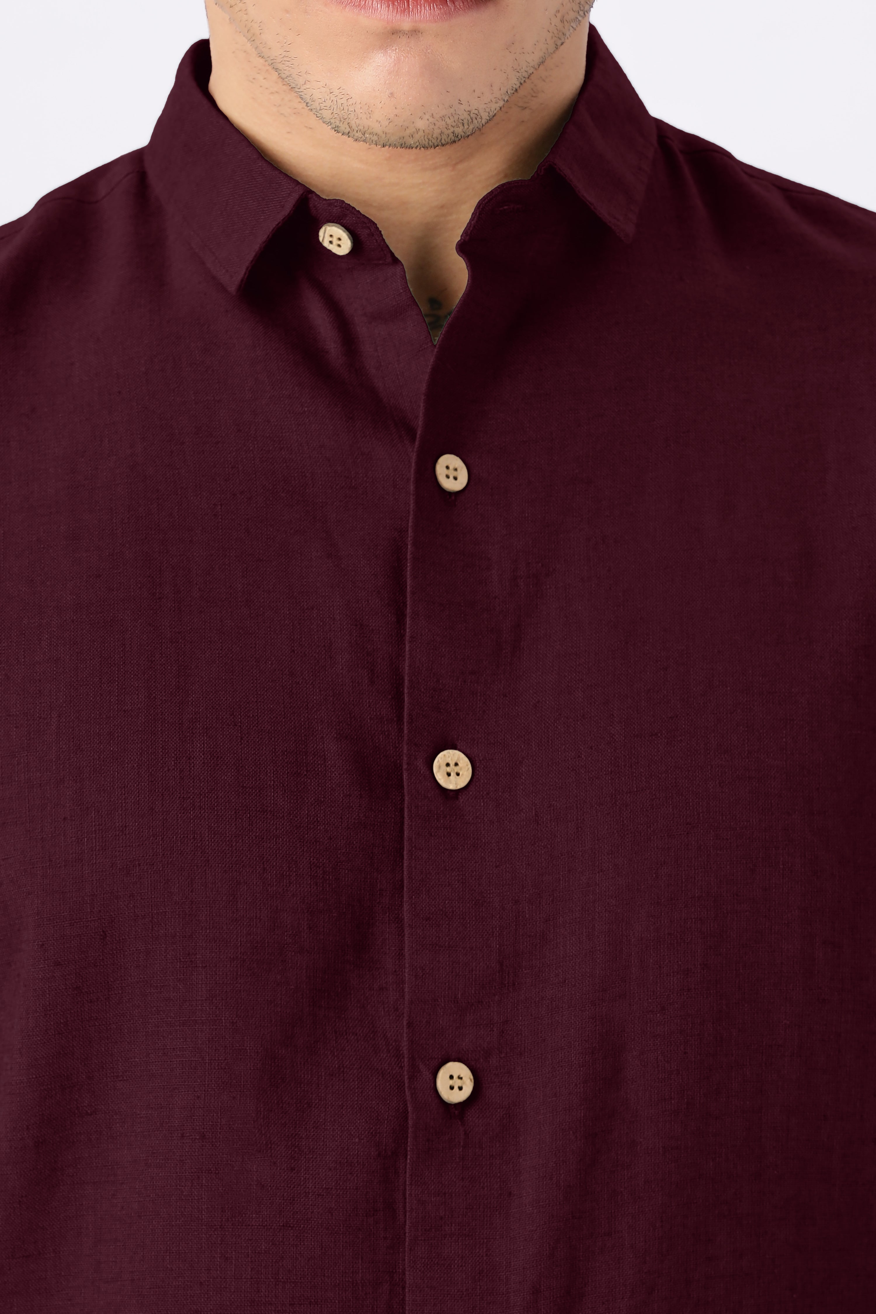 Classic Burgundy Linen Blend No Logo Regular Fit Maroon Shirt