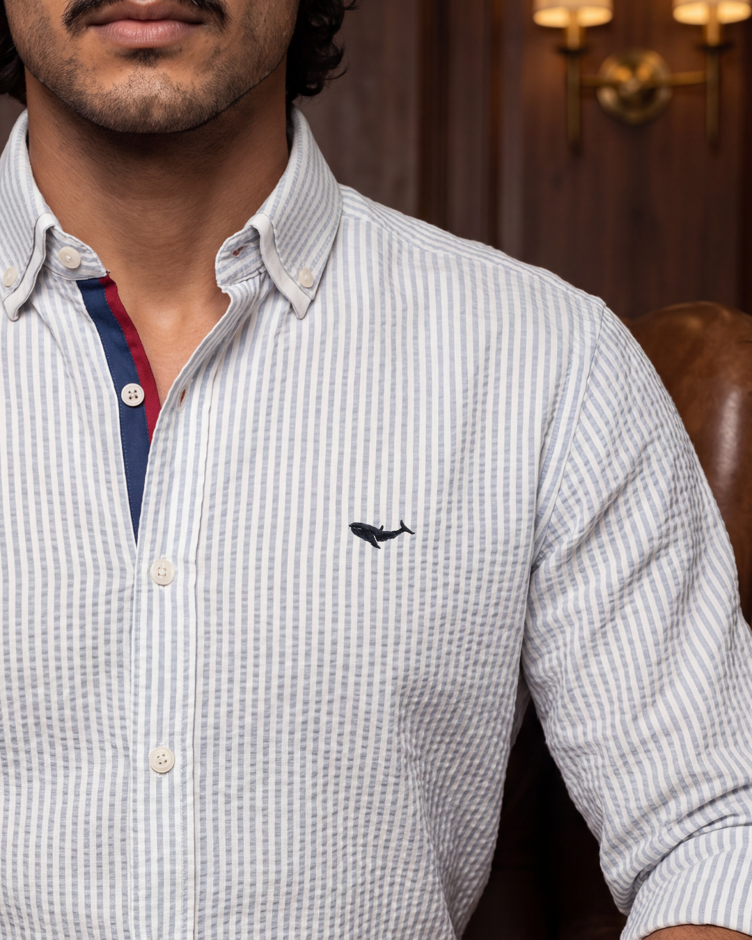 Harbour Stripe Oxford- Button Placket Spread Collar Shirt