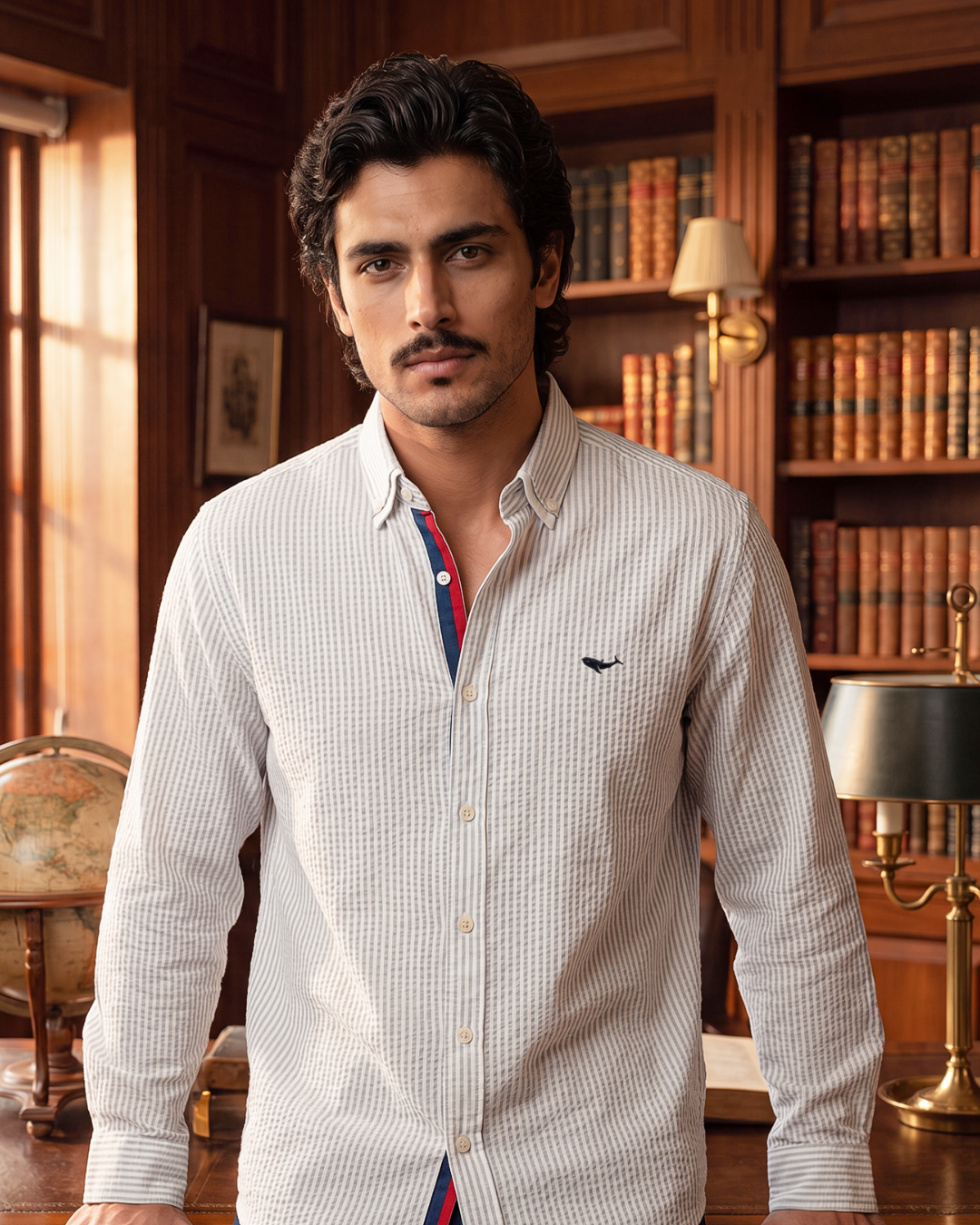 Harbour Stripe Oxford- Button Placket Spread Collar Shirt