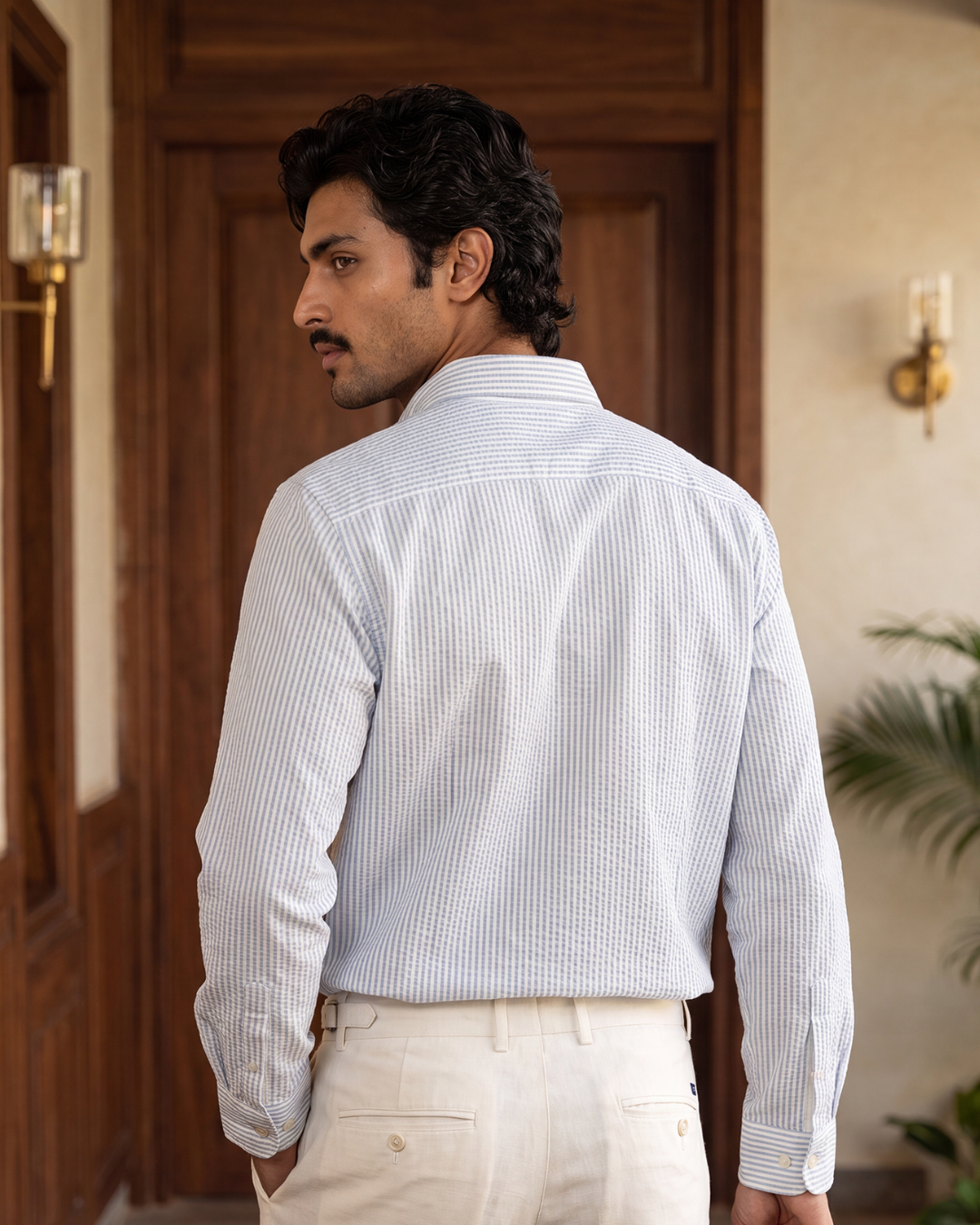 Harbour Stripe Oxford- Button Placket Spread Collar Shirt