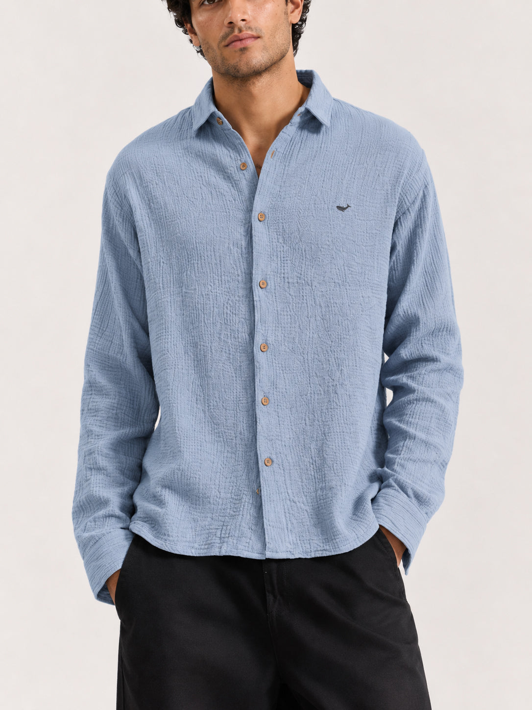 Patna Blue Double Cloth 100% Cotton Shirt