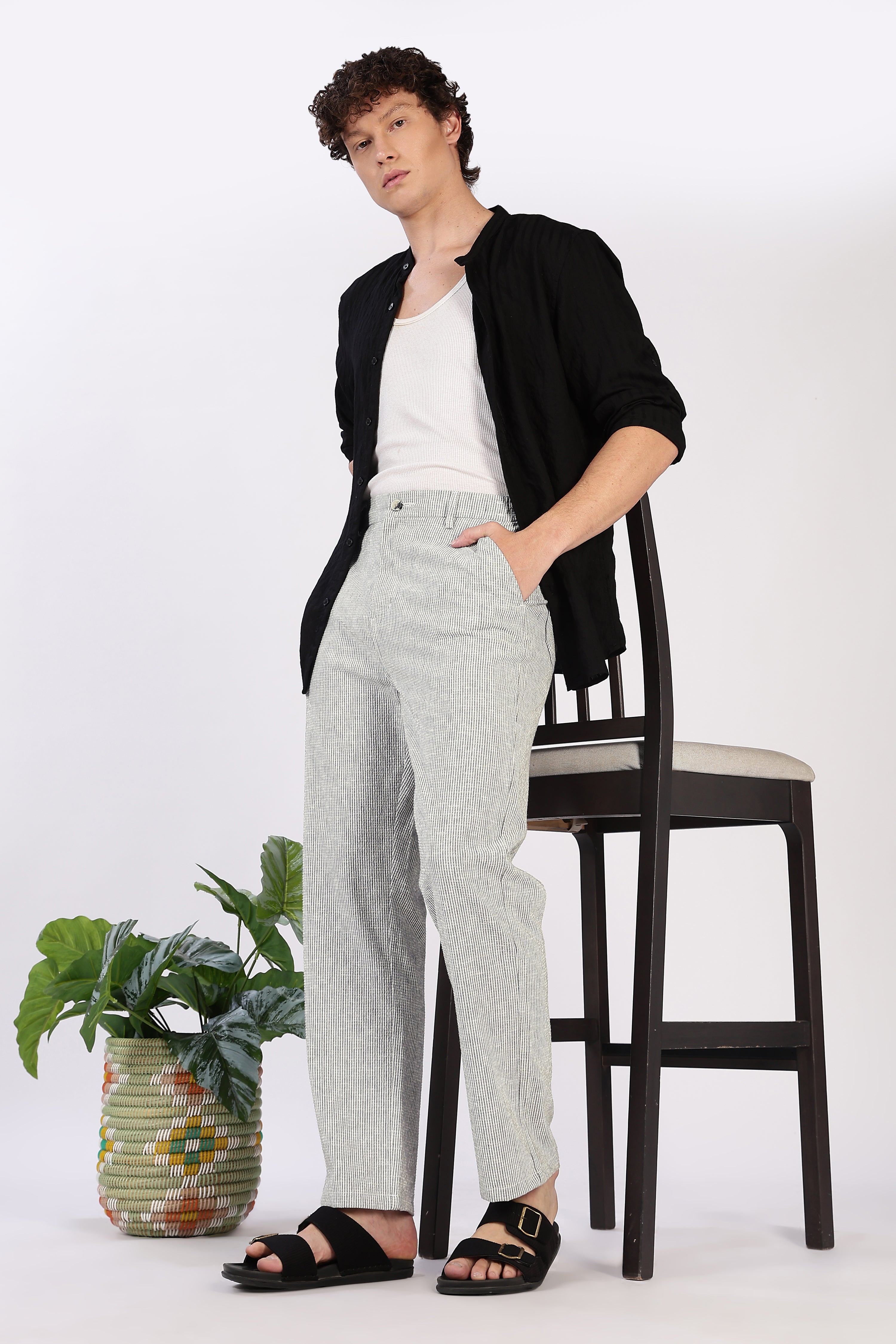 Seer Sucker 100% Cotton Straight Fit Green Pant