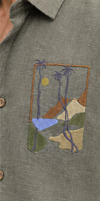 Sundowner Mirage Cotton Regular Fit Mint Green Embroidered Shirt