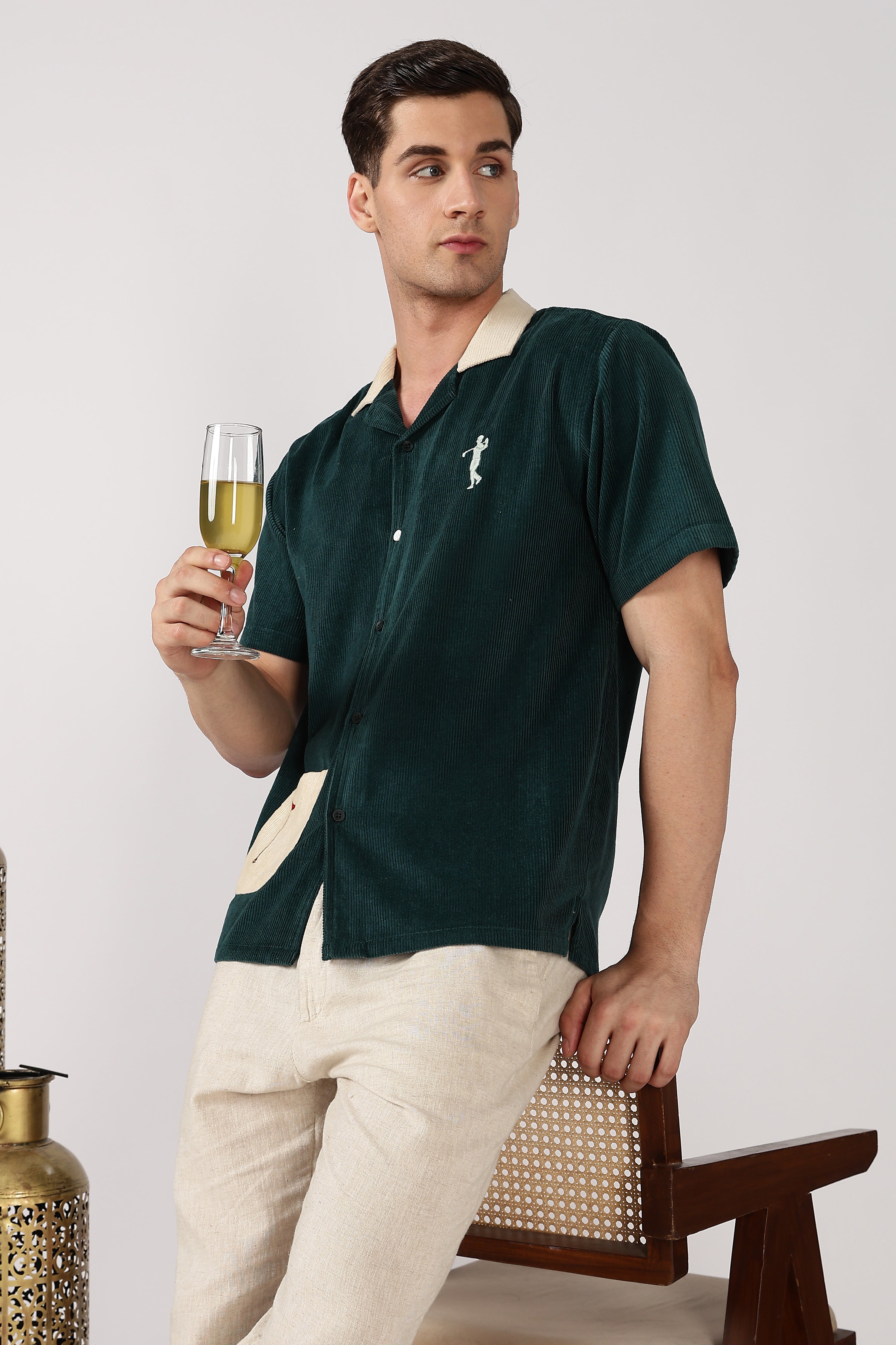 Fairway Flag Cotton Corduroy Box Fit Mint Green Embroidered Shirt