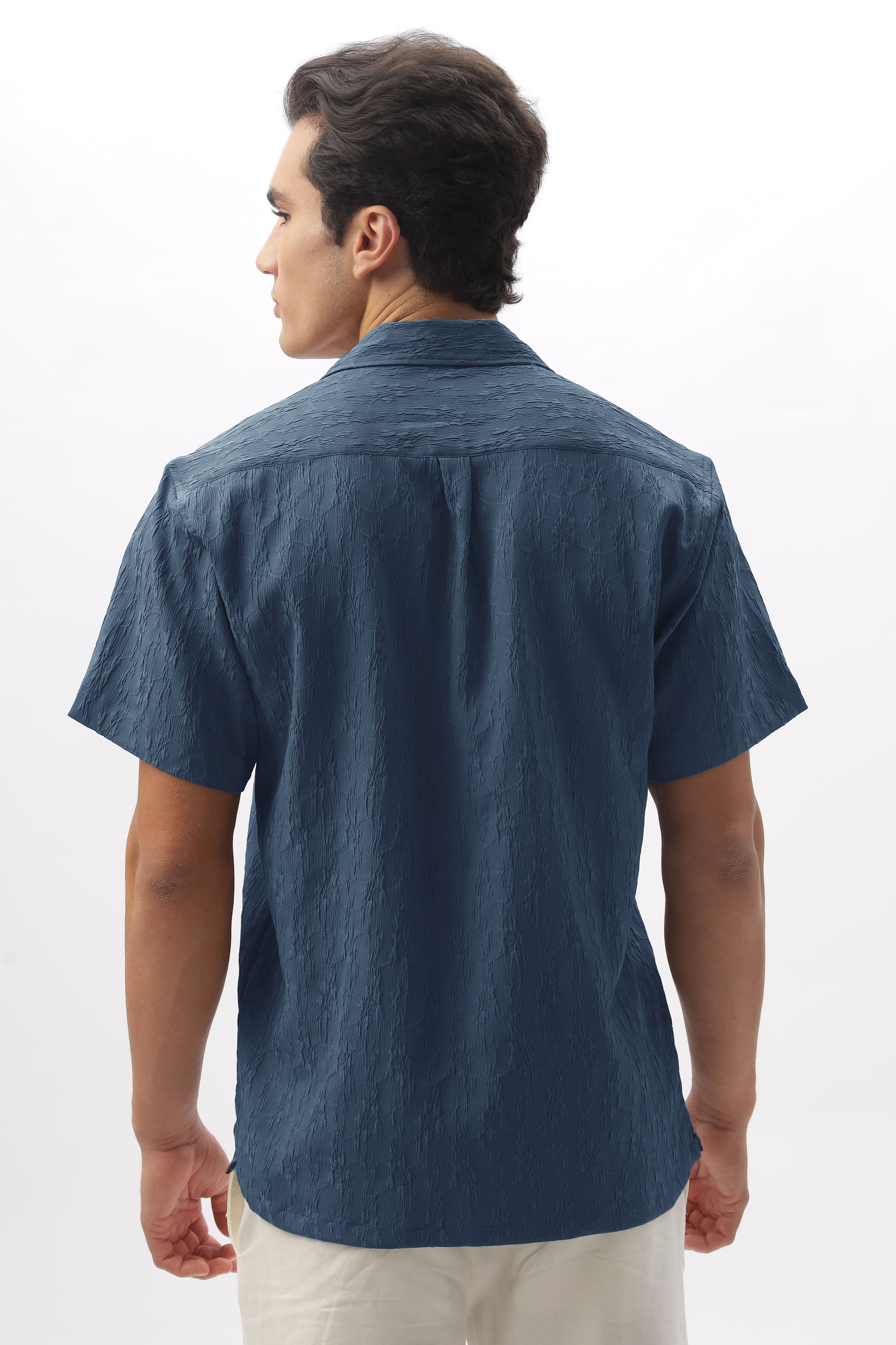 Denver Blue Textured Camp Collar Shirt