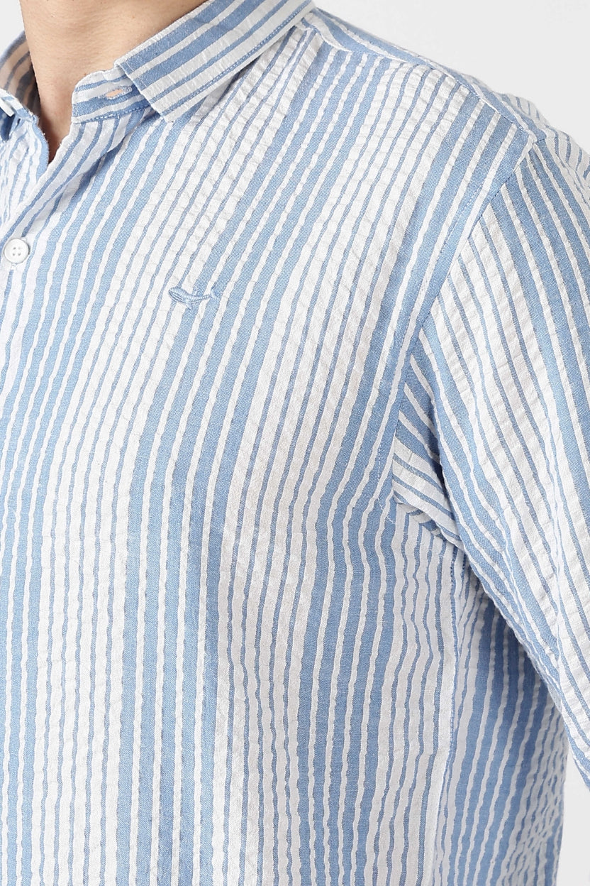 Seersucker Pinstripe Pure Cotton Regular Fit Striped Shirt