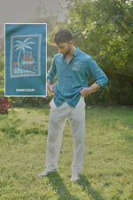 Coastal Emblem Cotton Regular Fit Teal Blue Embroidered Shirt