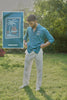 Coastal Emblem Cotton Regular Fit Teal Blue Embroidered Shirt