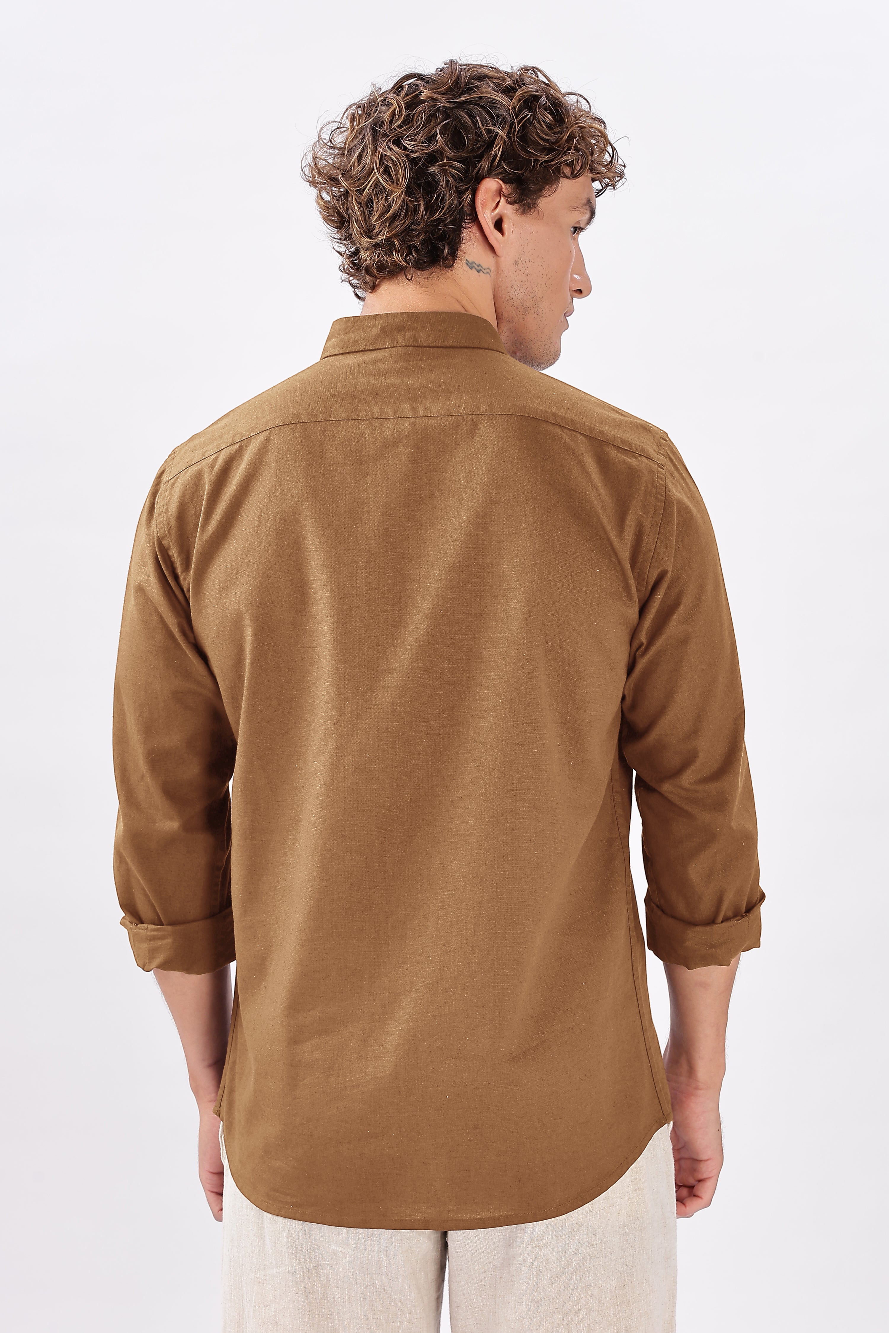 Baku Brown Cotton Box Fit Embroidery Shirt