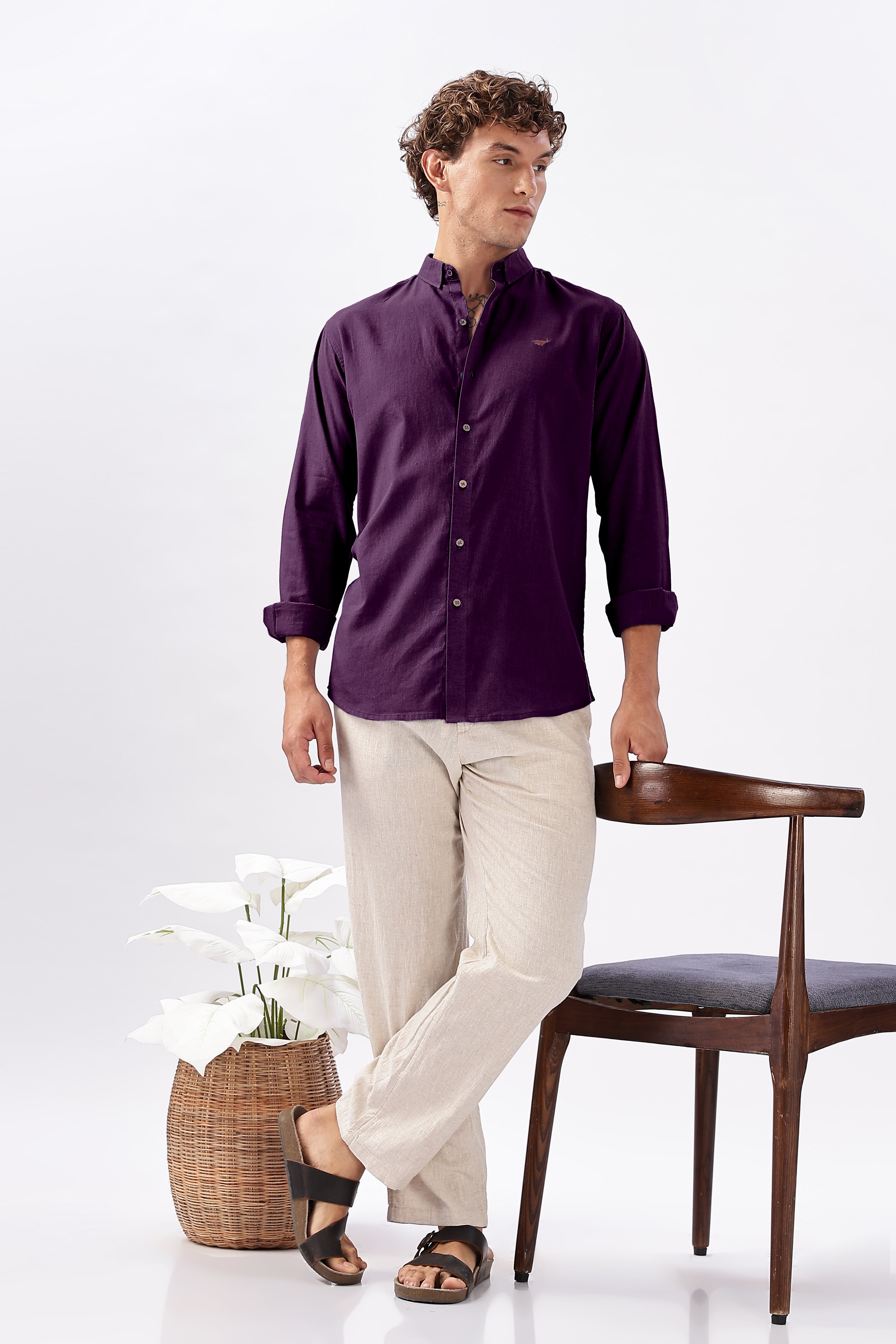 Aubergine Cotton-Linen Essential Shirt