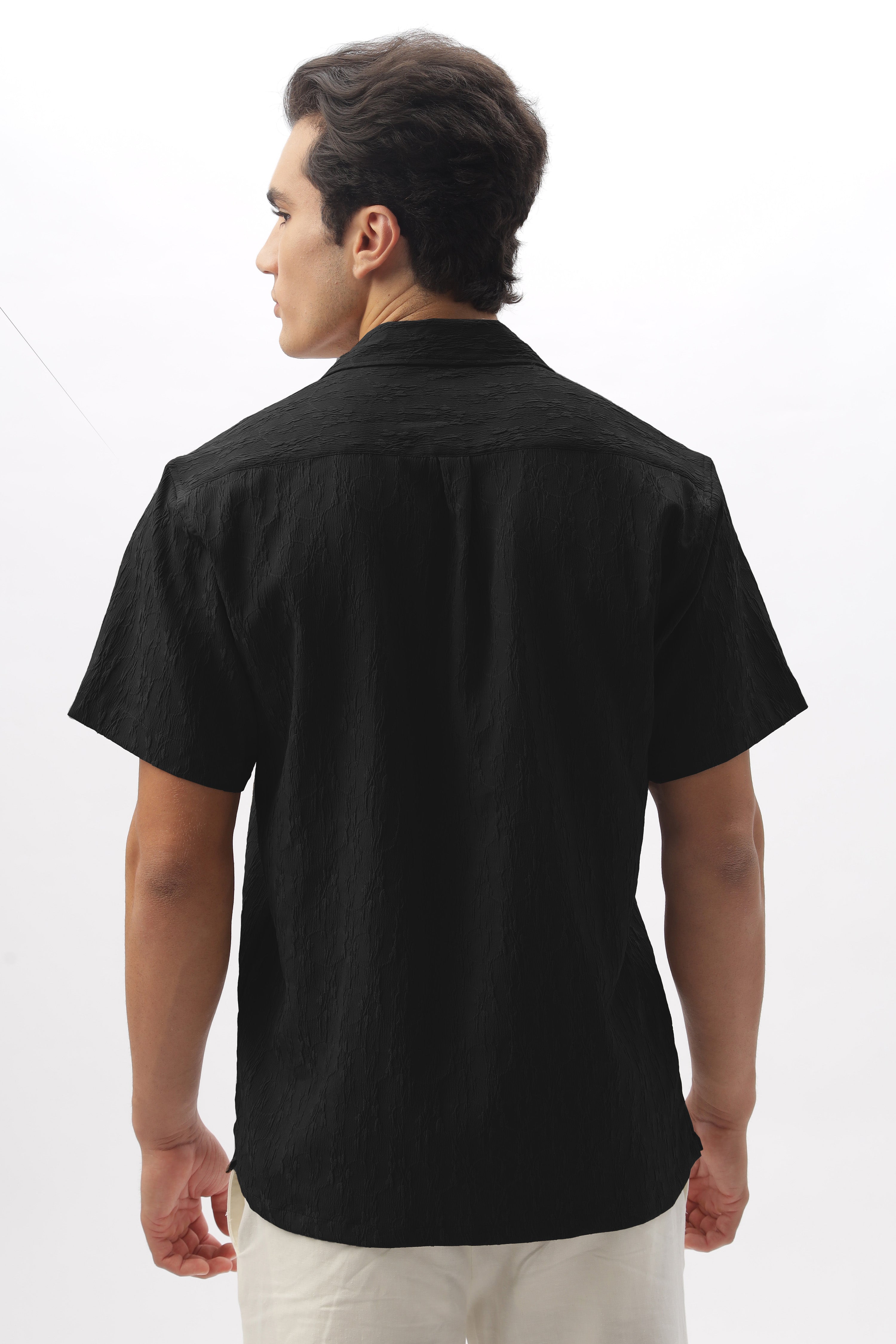 Gotham Black Textured Cuban Collar Shirt