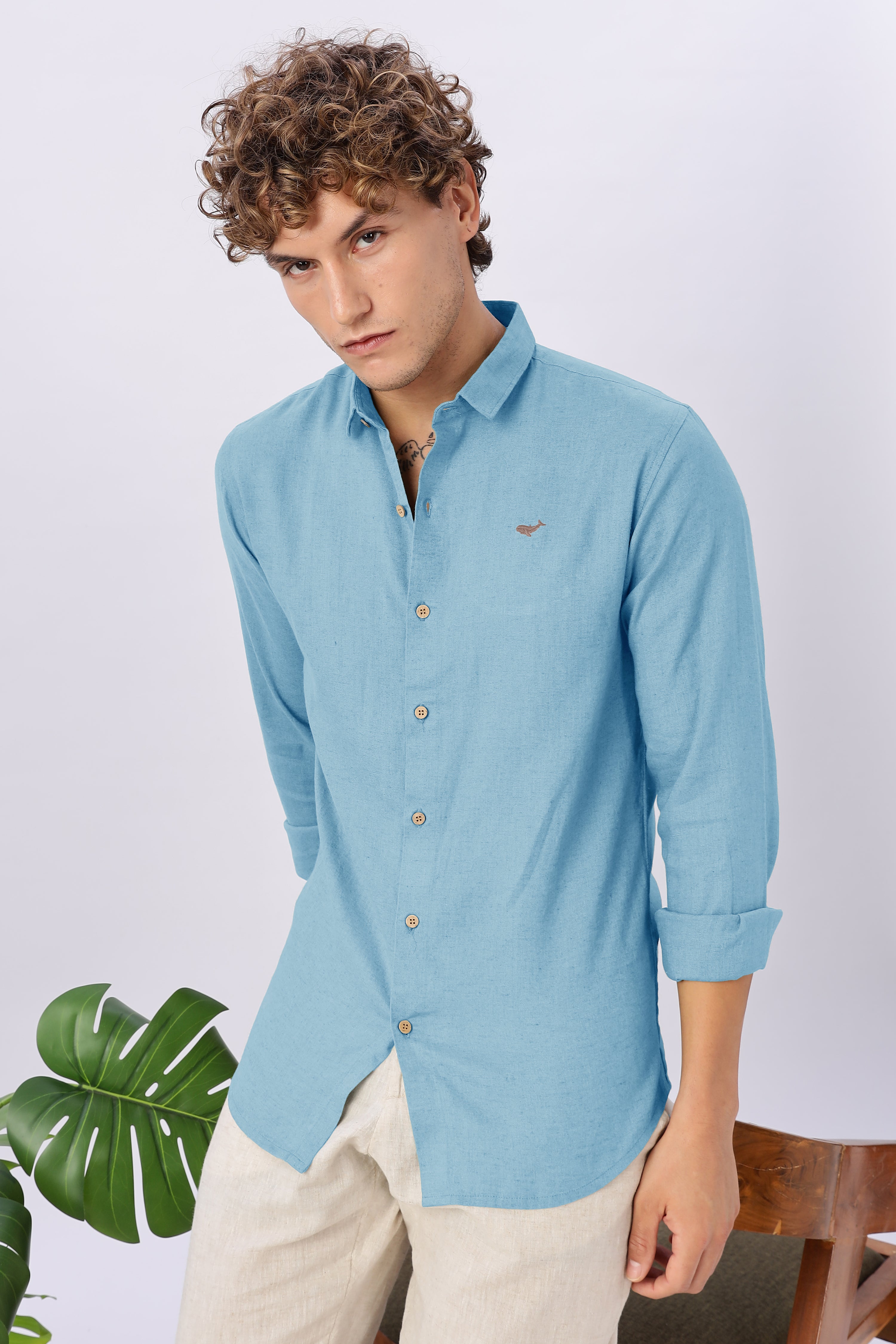 Pastel Blue 100% Linen 44 Lea Shirt