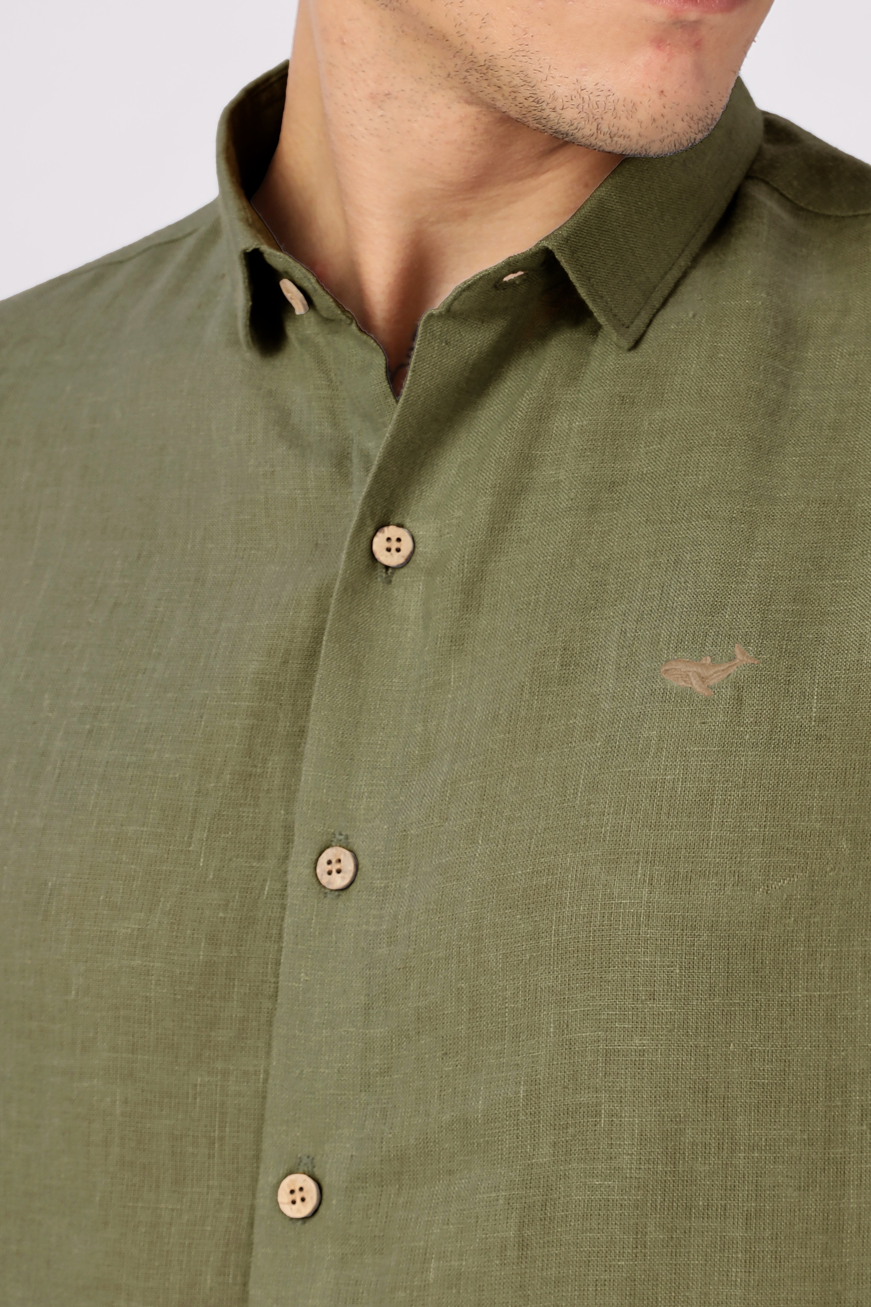 Green 100% Linen 44 Lea Shirt