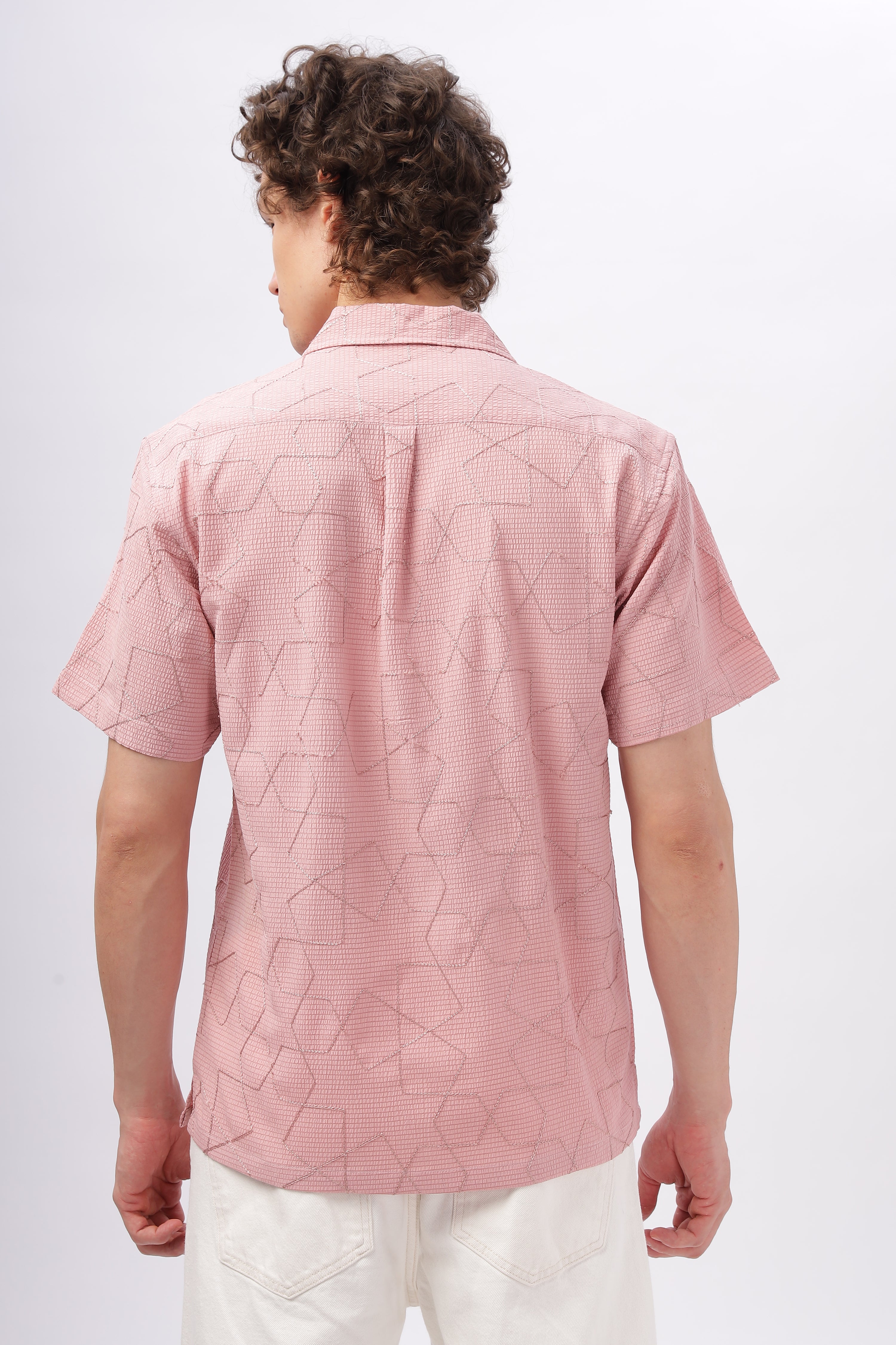 Cuban Collar Embroidery Half Sleeve Shirt
