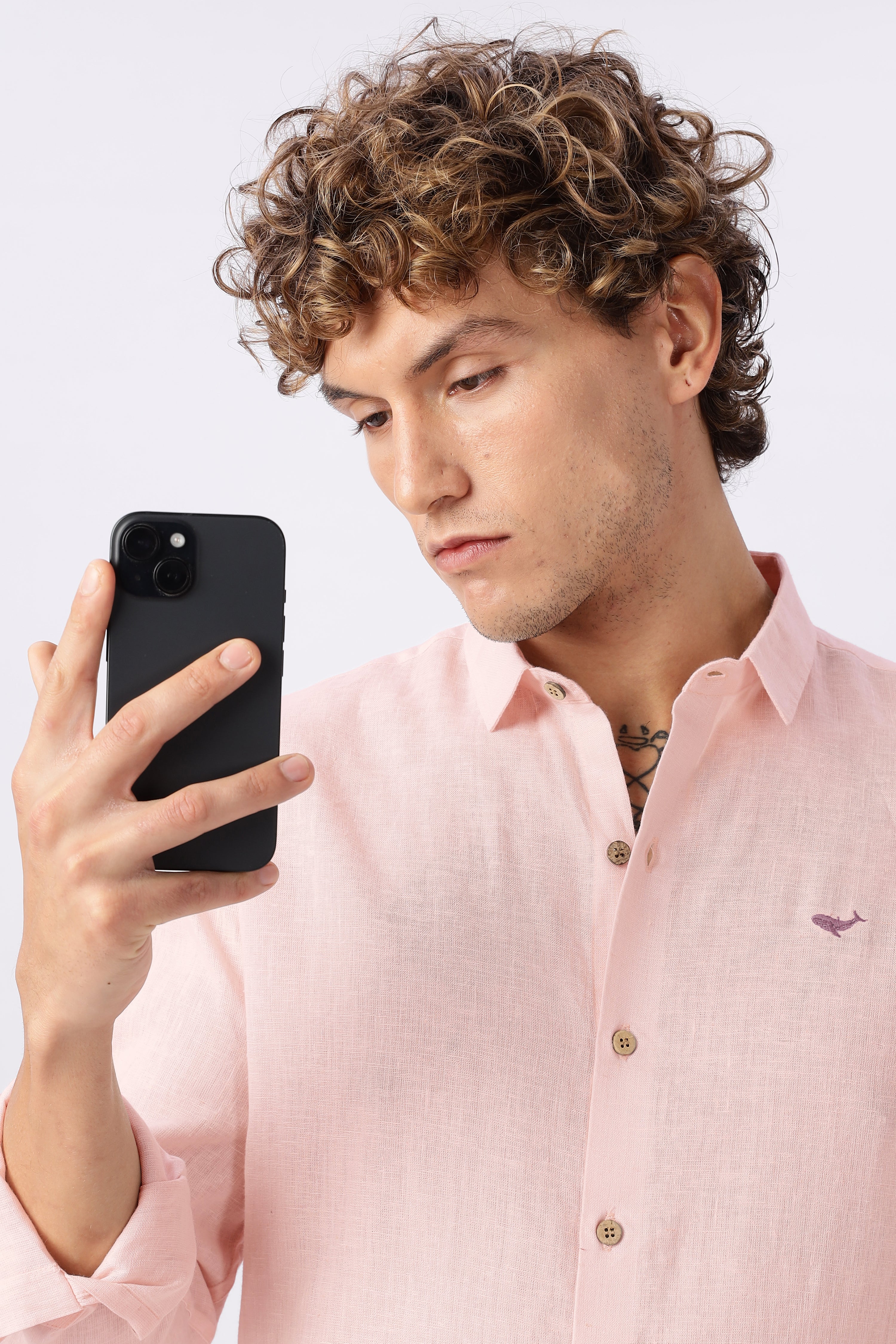 Dusty Pink  100% Linen 44 Lea Shirt