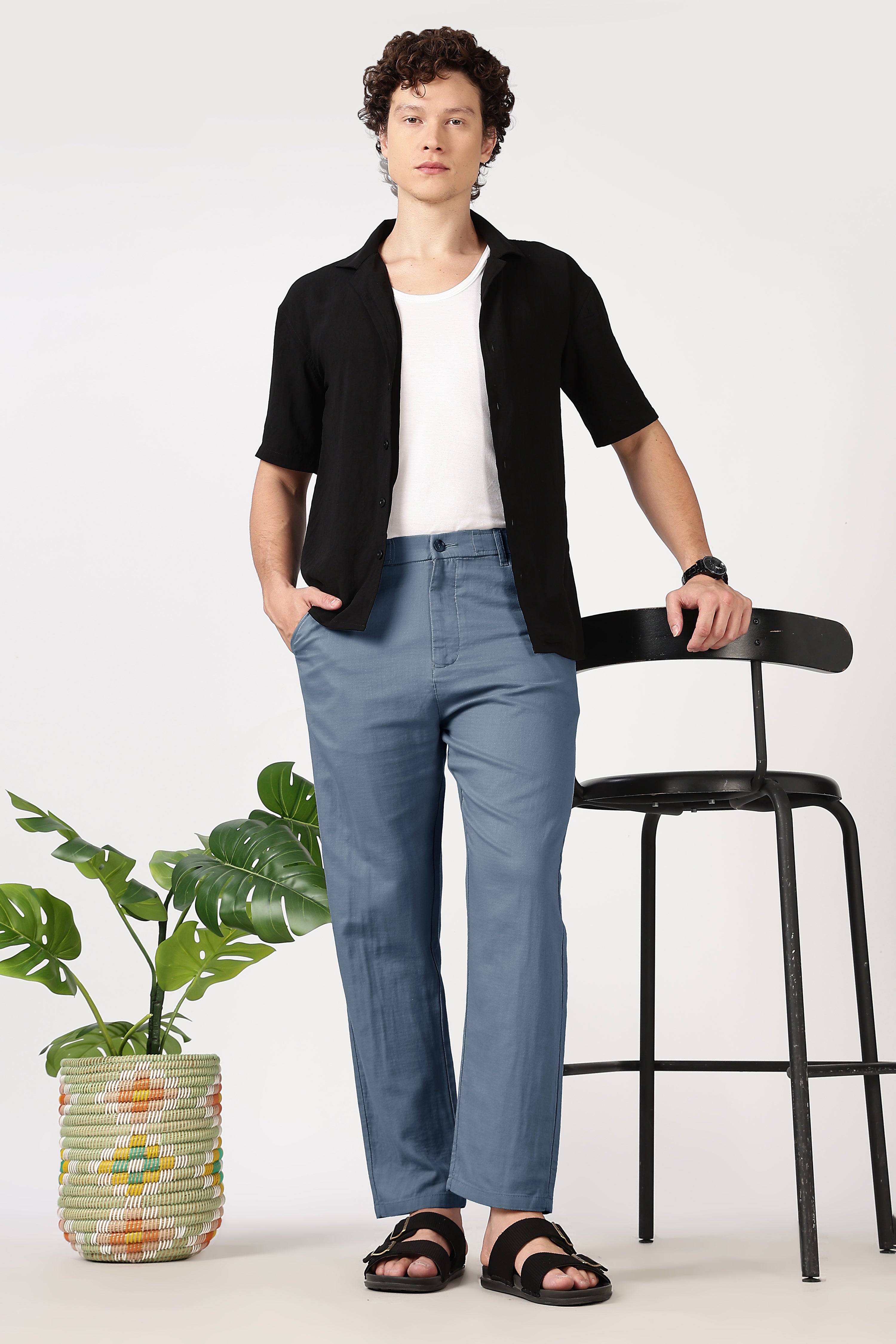 Linen-style 100% Cotton Straight Fit Mint Blue Pant