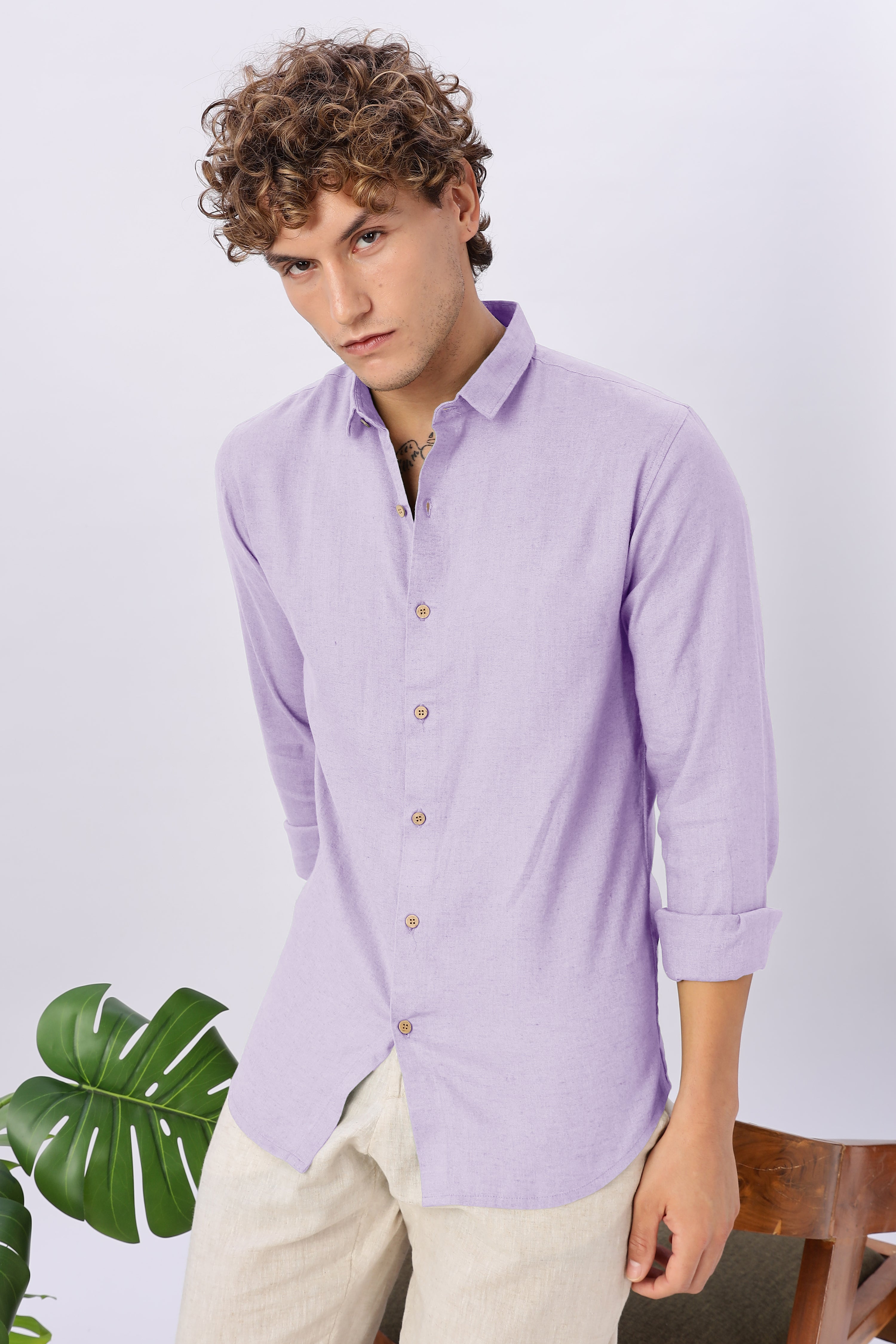 Lavender Ease 30% Linen Regular Fit Shirt