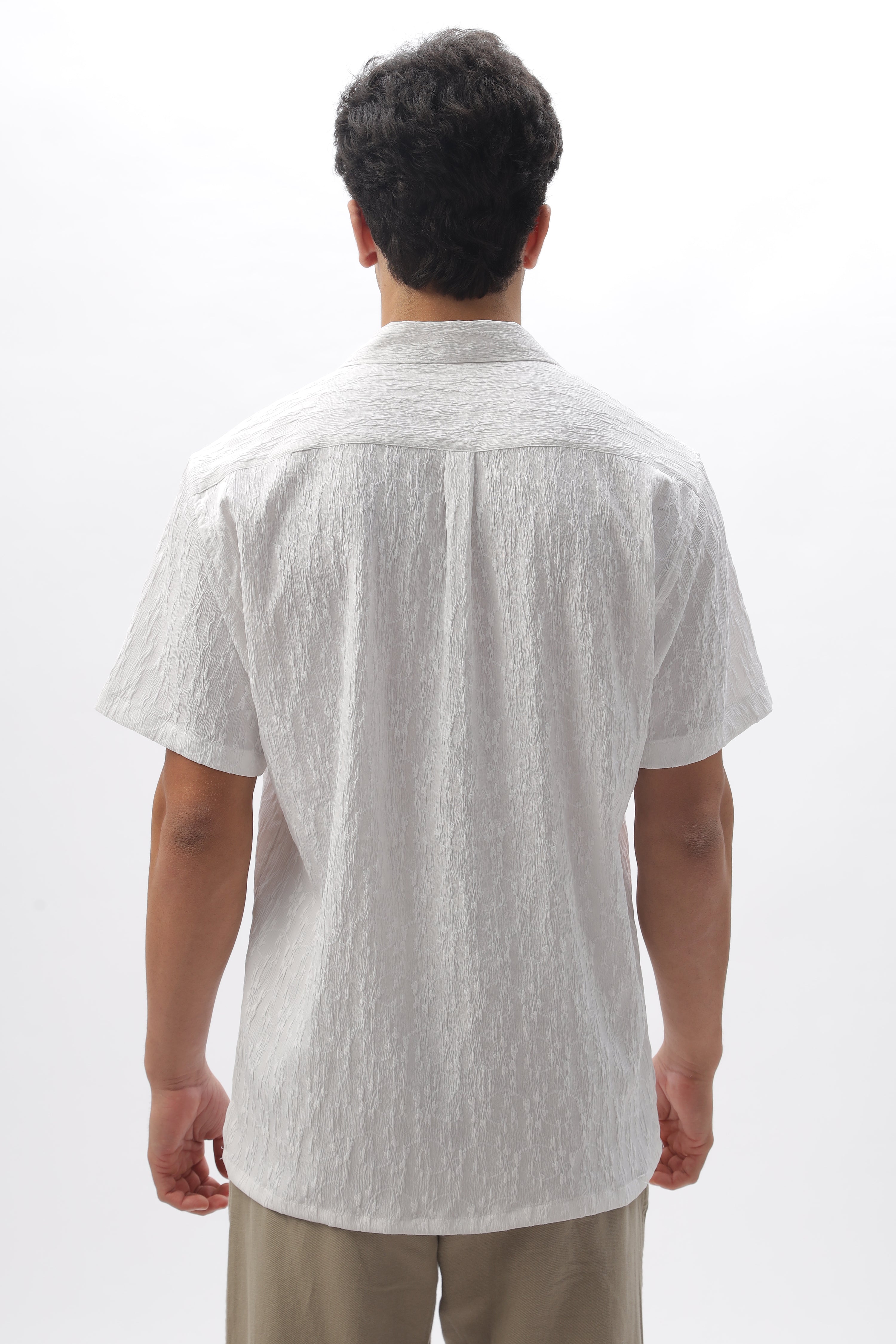 Tulum White Textured Cuban Collar Shirt