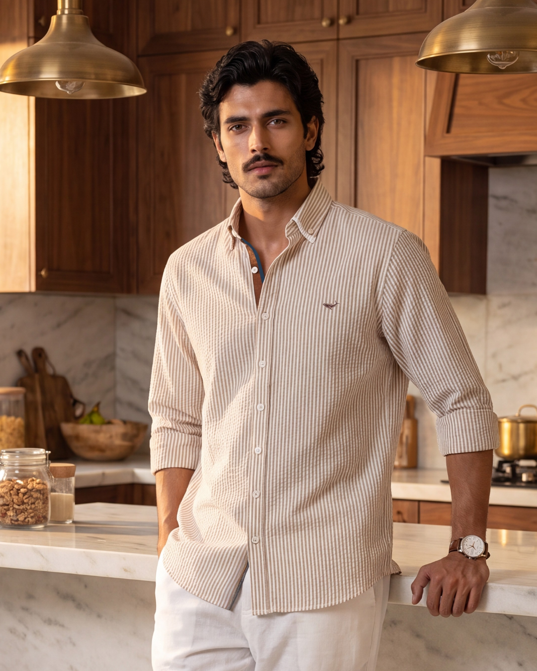 Resort Pinstripe Seersucker- Double Collar Style Shirt