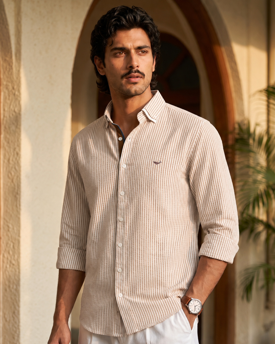 Resort Pinstripe Seersucker- Double Collar Style Shirt